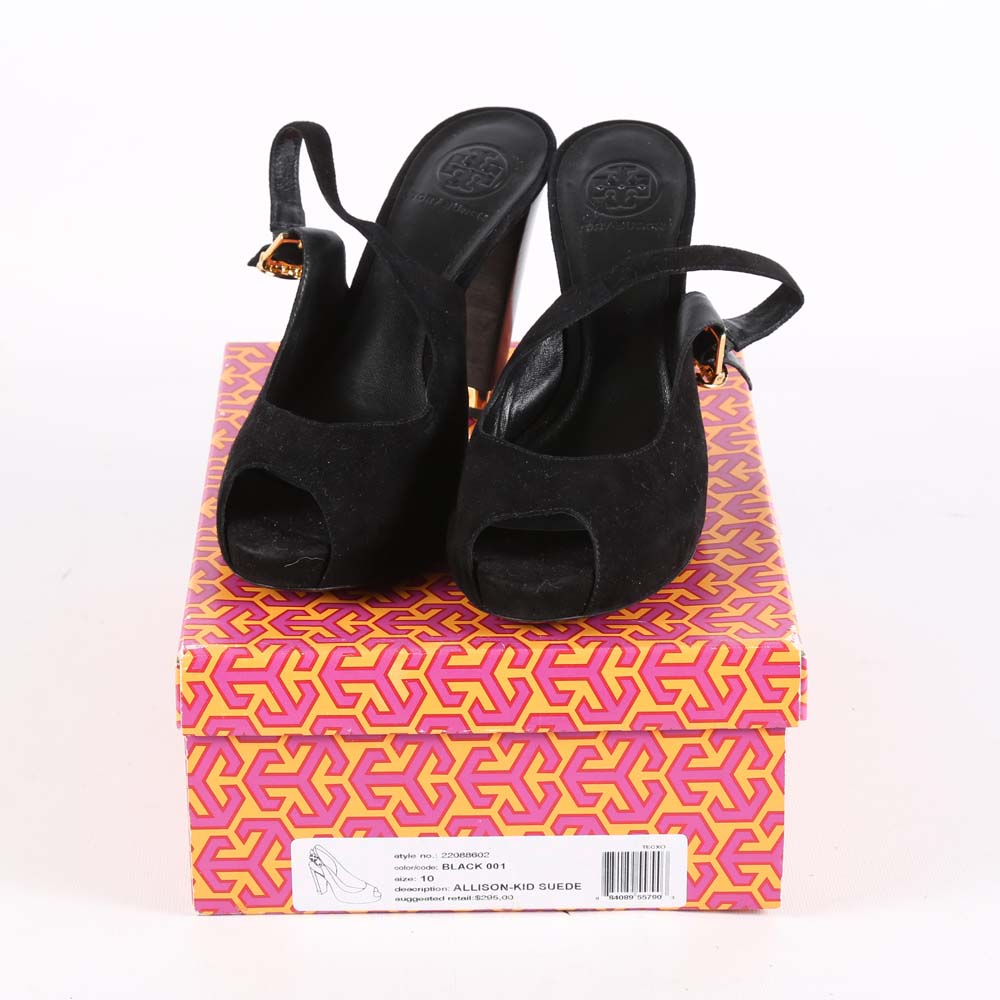 Tory Burch Allison Black Suede Slingback Heels