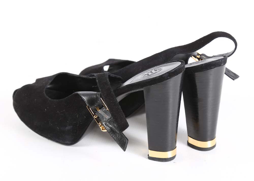 Tory Burch Allison Black Suede Slingback Heels