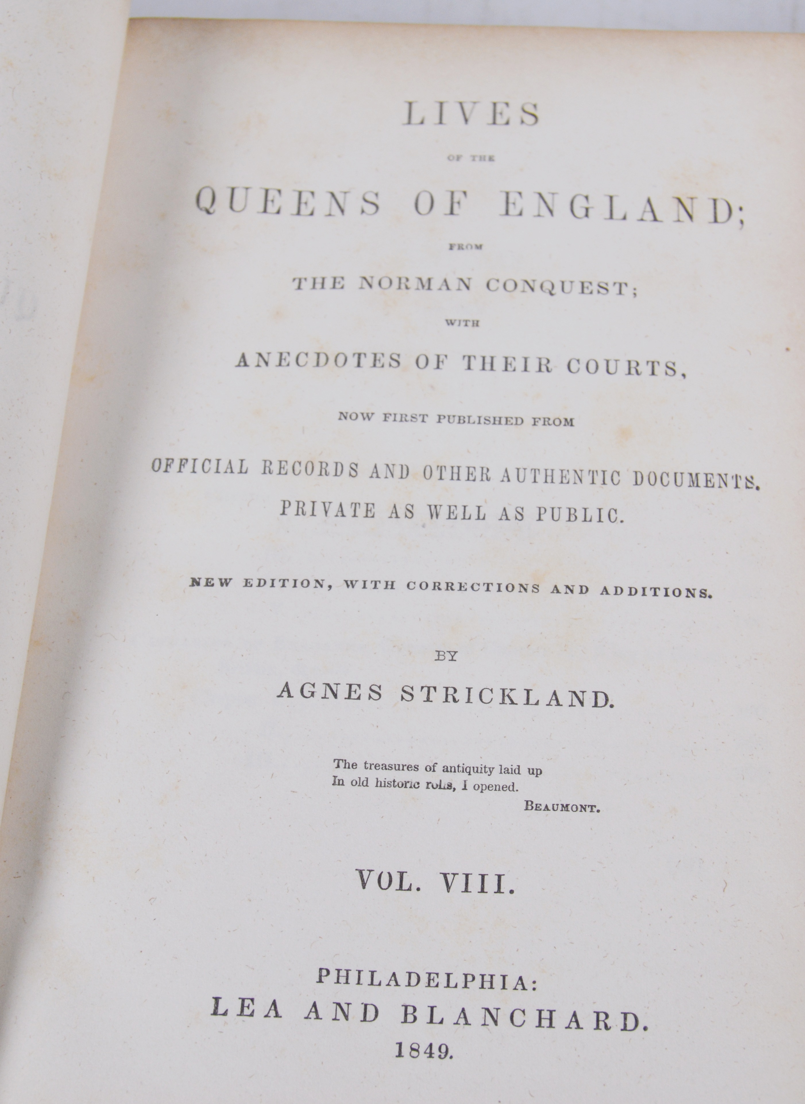 1850 "Lives of the Queens of England" by Agnes Strickland