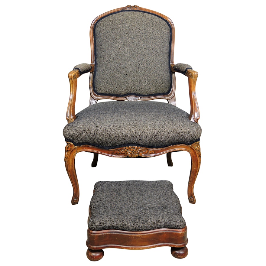 Queen Anne Style Armchair with Footstool