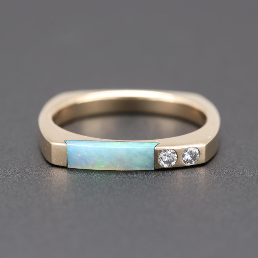 14K Yellow Gold Opal and Diamond Ring