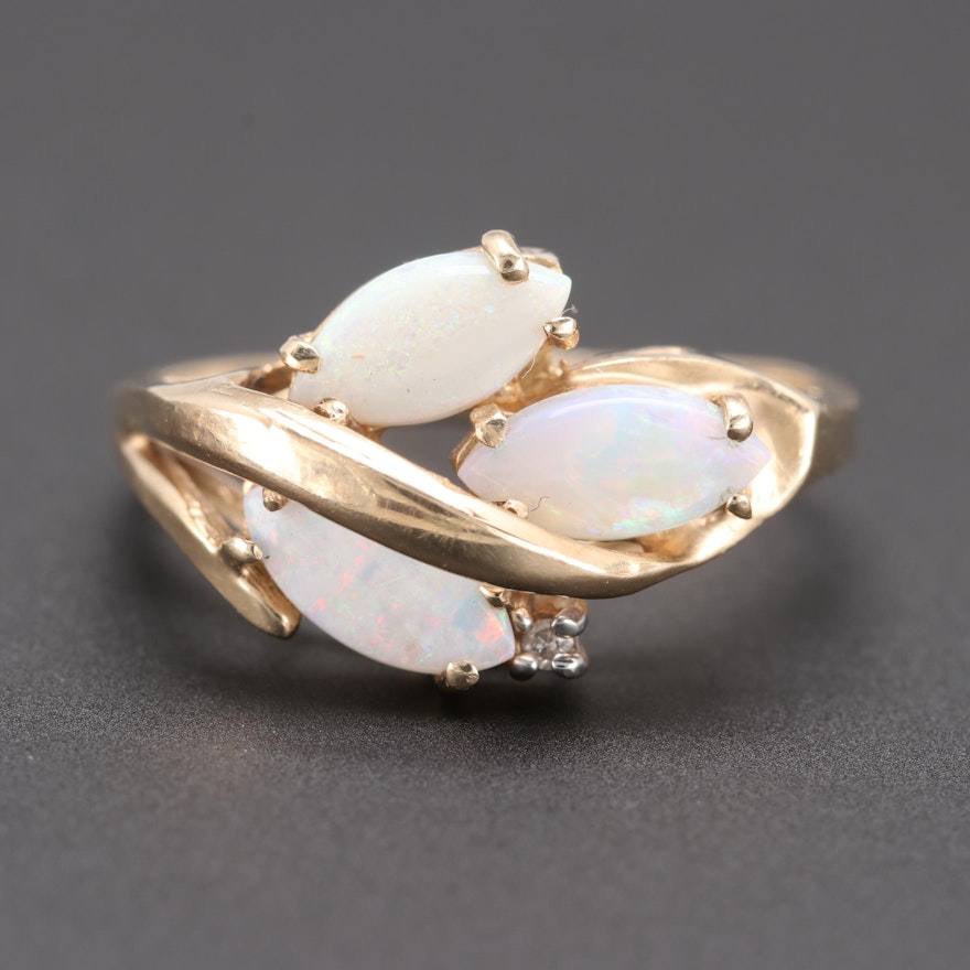 10K Yellow Gold Opal and Diamond Ring