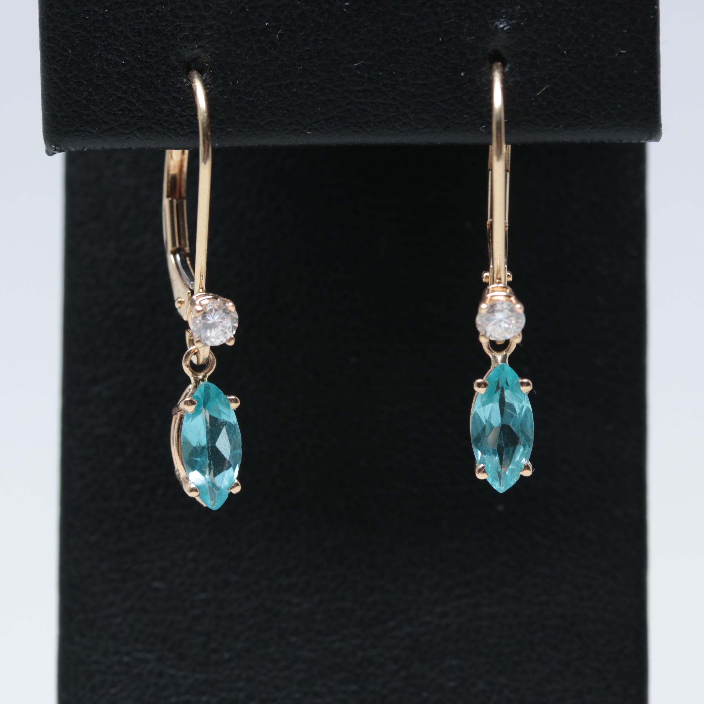 14K Yellow Gold Apatite and Diamond Earrings