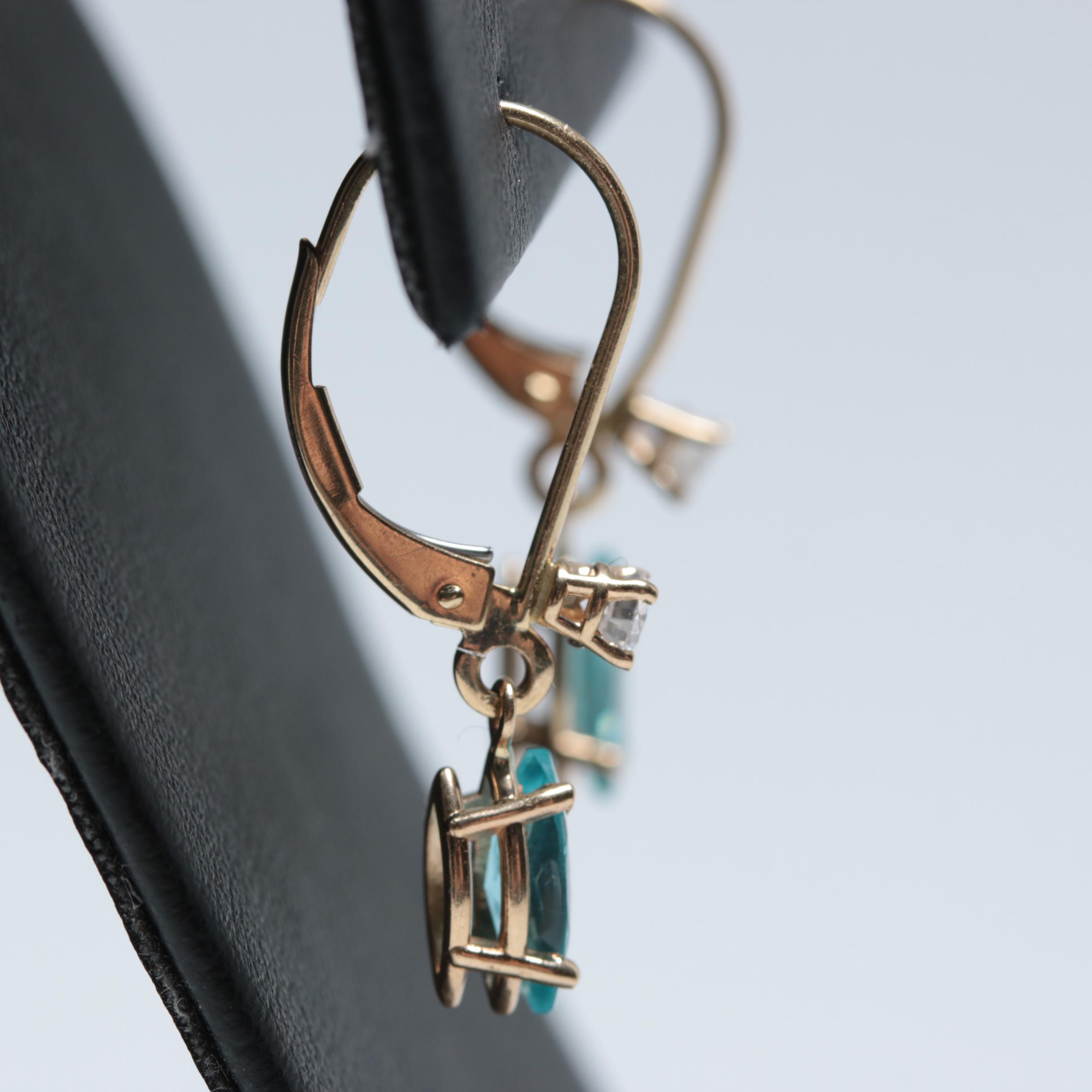 14K Yellow Gold Apatite and Diamond Earrings