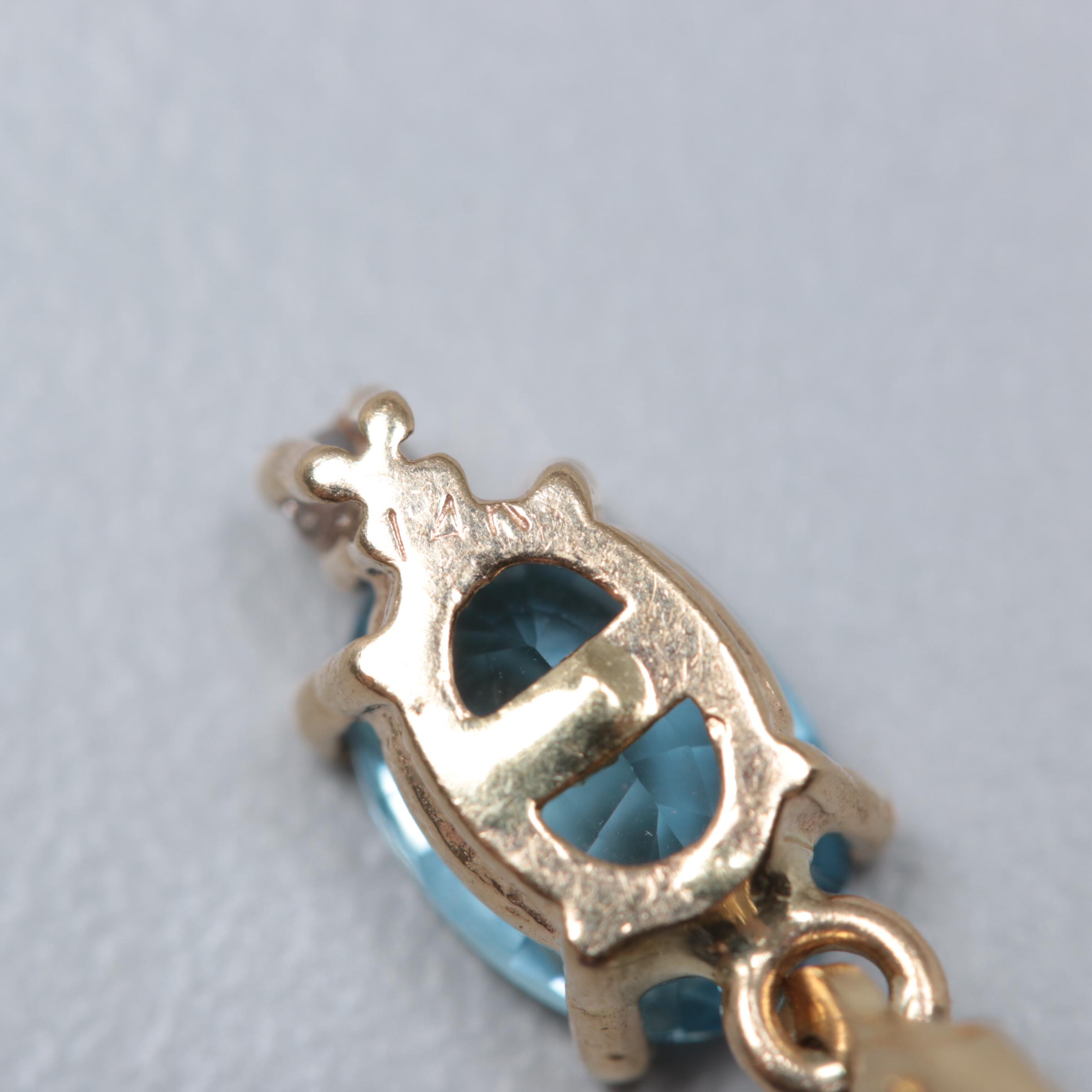 14K Yellow Gold Aquamarine and Diamond Dangle Leverback Earrings