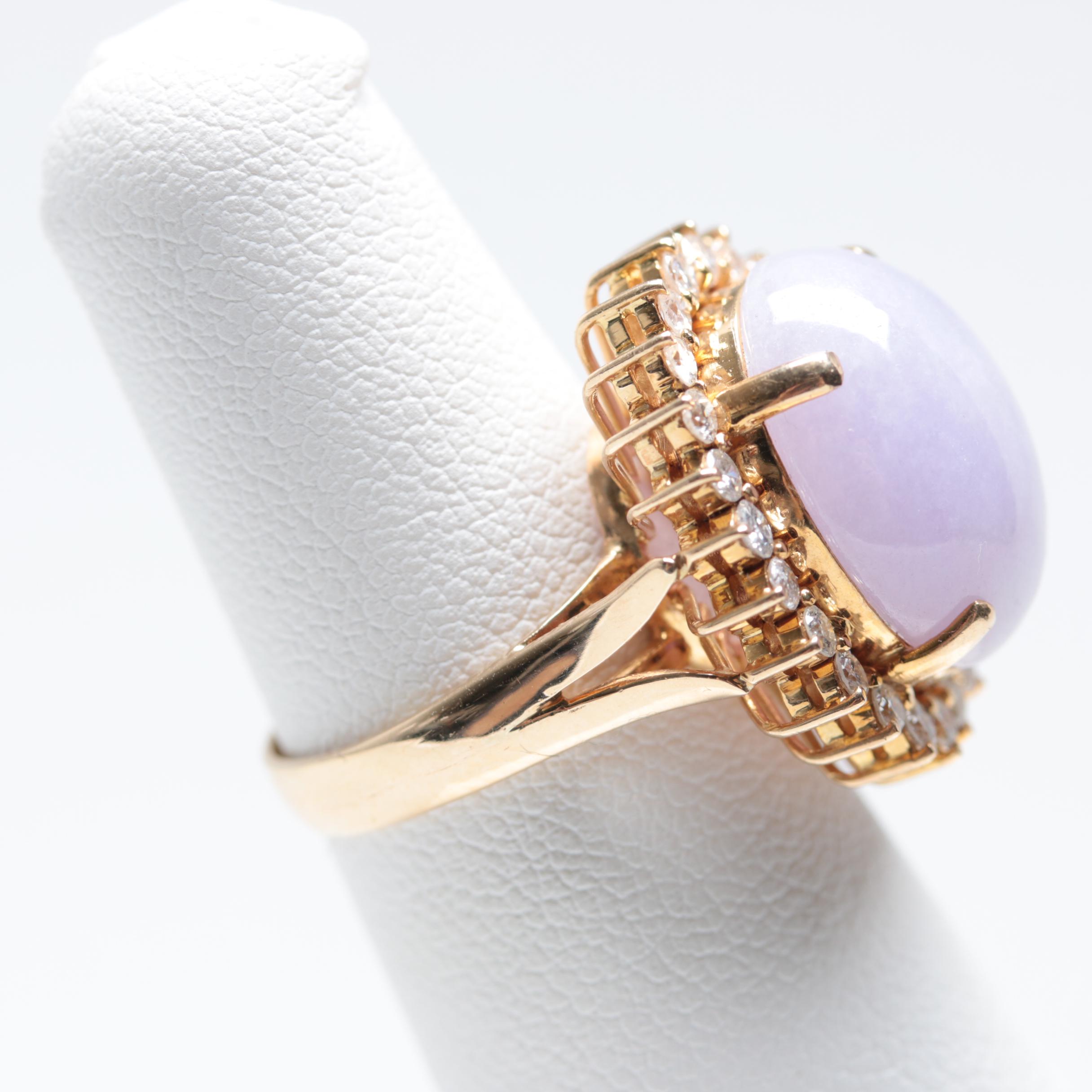 14K Yellow Gold Jadeite and Diamond Ring