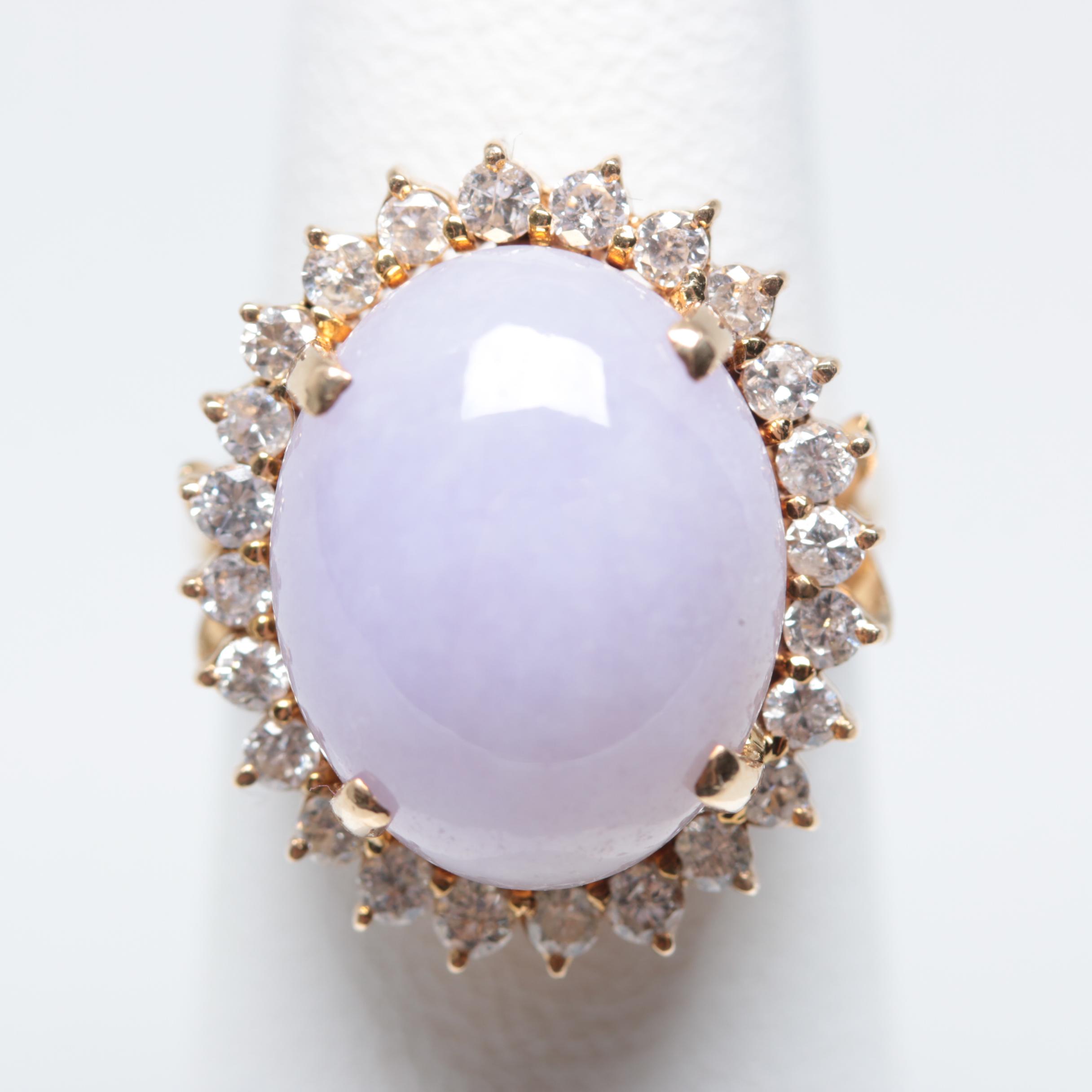 14K Yellow Gold Jadeite and Diamond Ring
