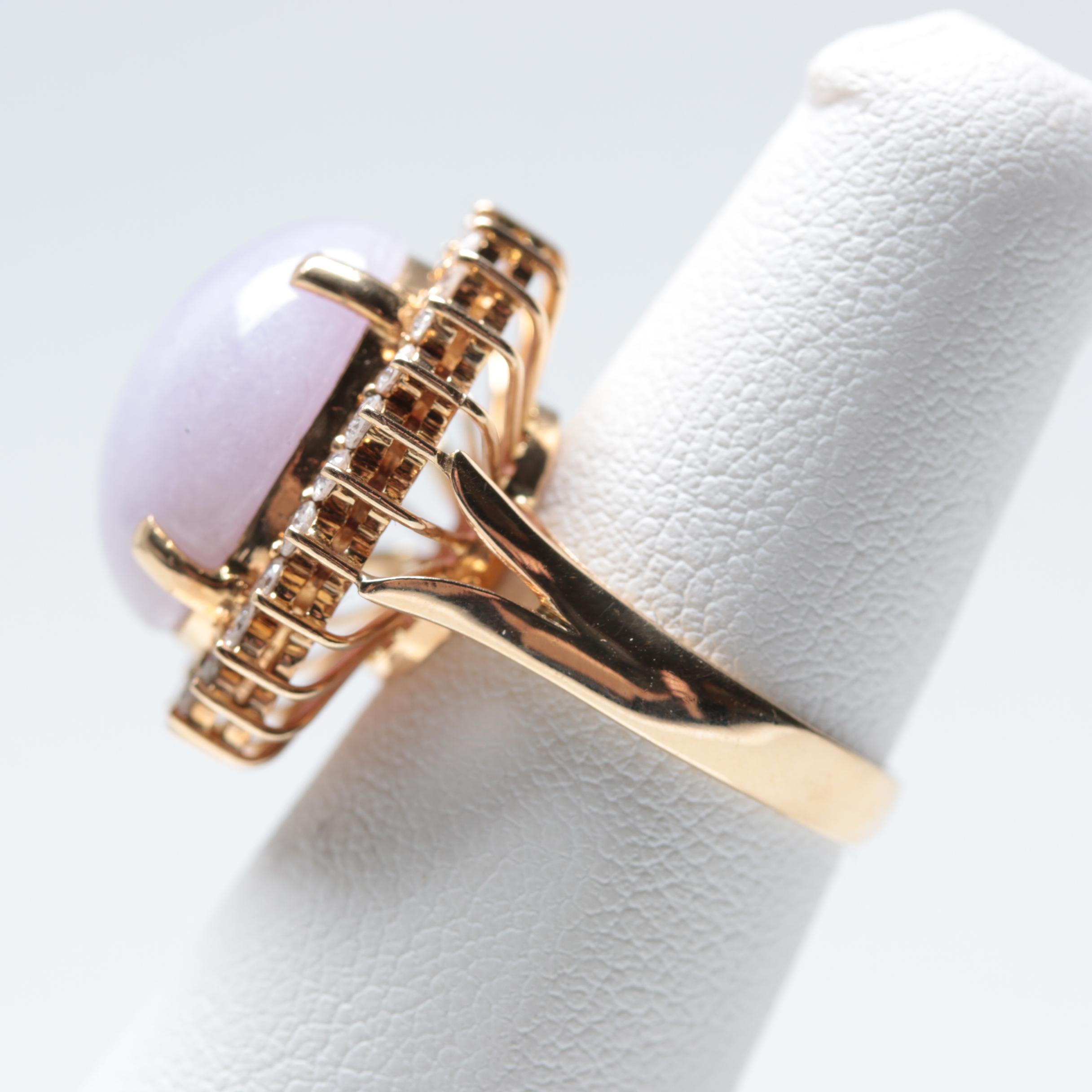 14K Yellow Gold Jadeite and Diamond Ring