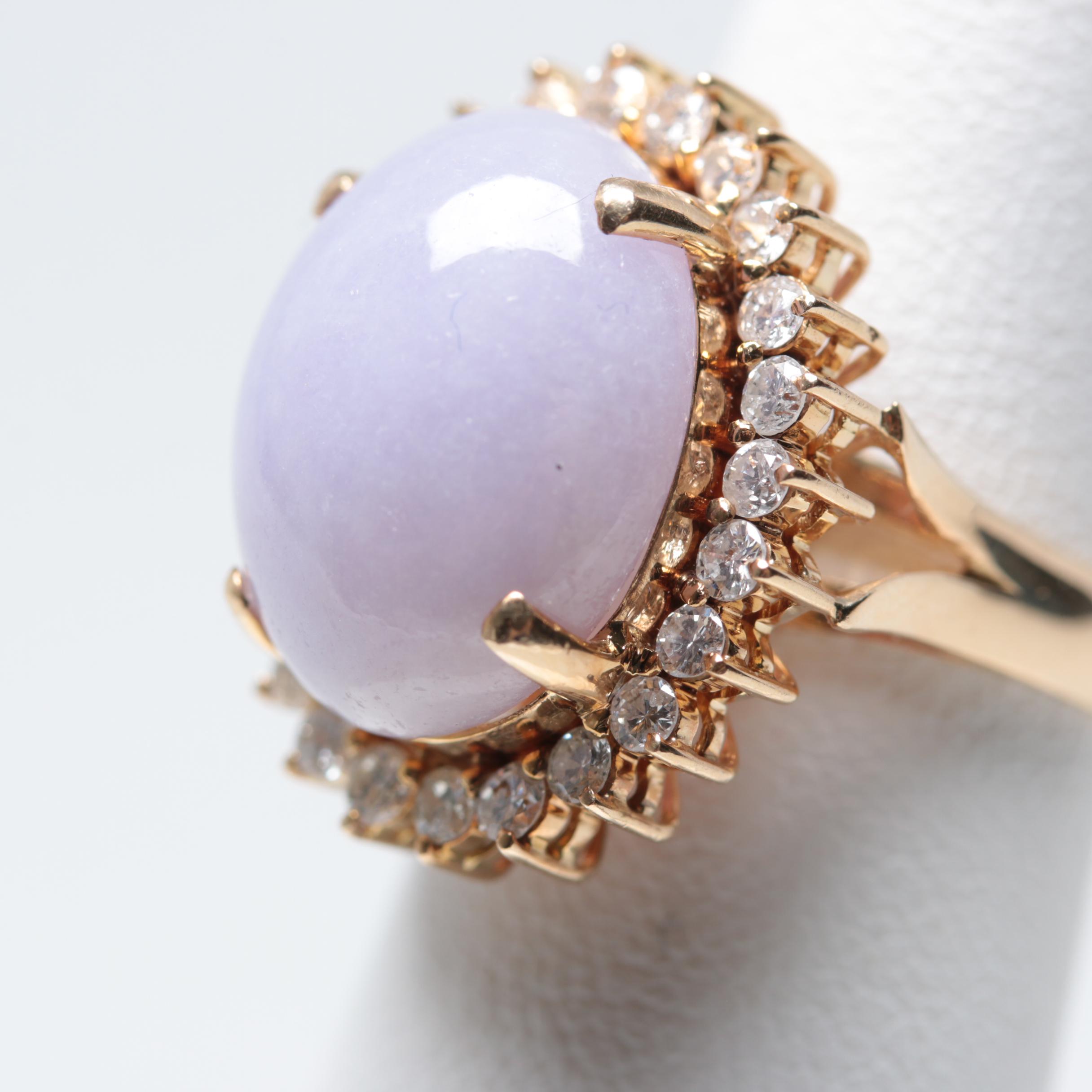 14K Yellow Gold Jadeite and Diamond Ring