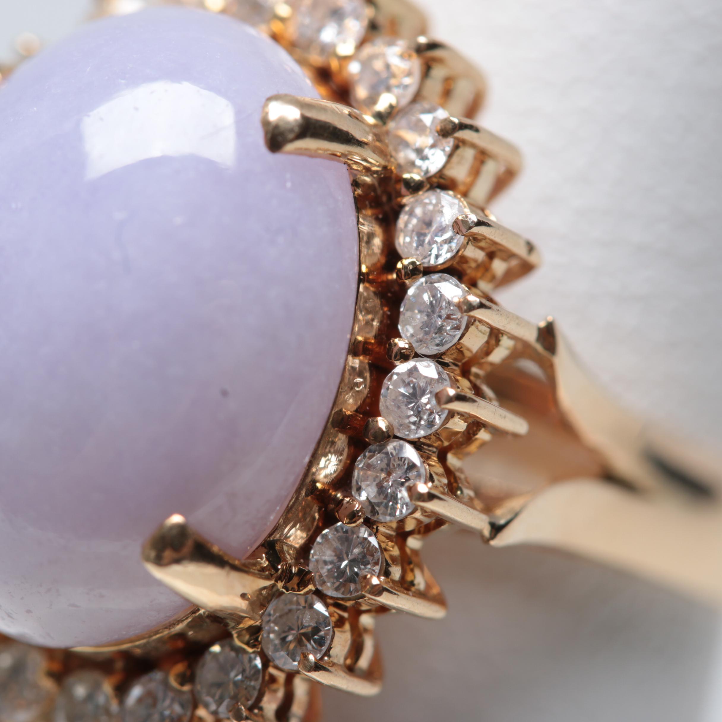 14K Yellow Gold Jadeite and Diamond Ring
