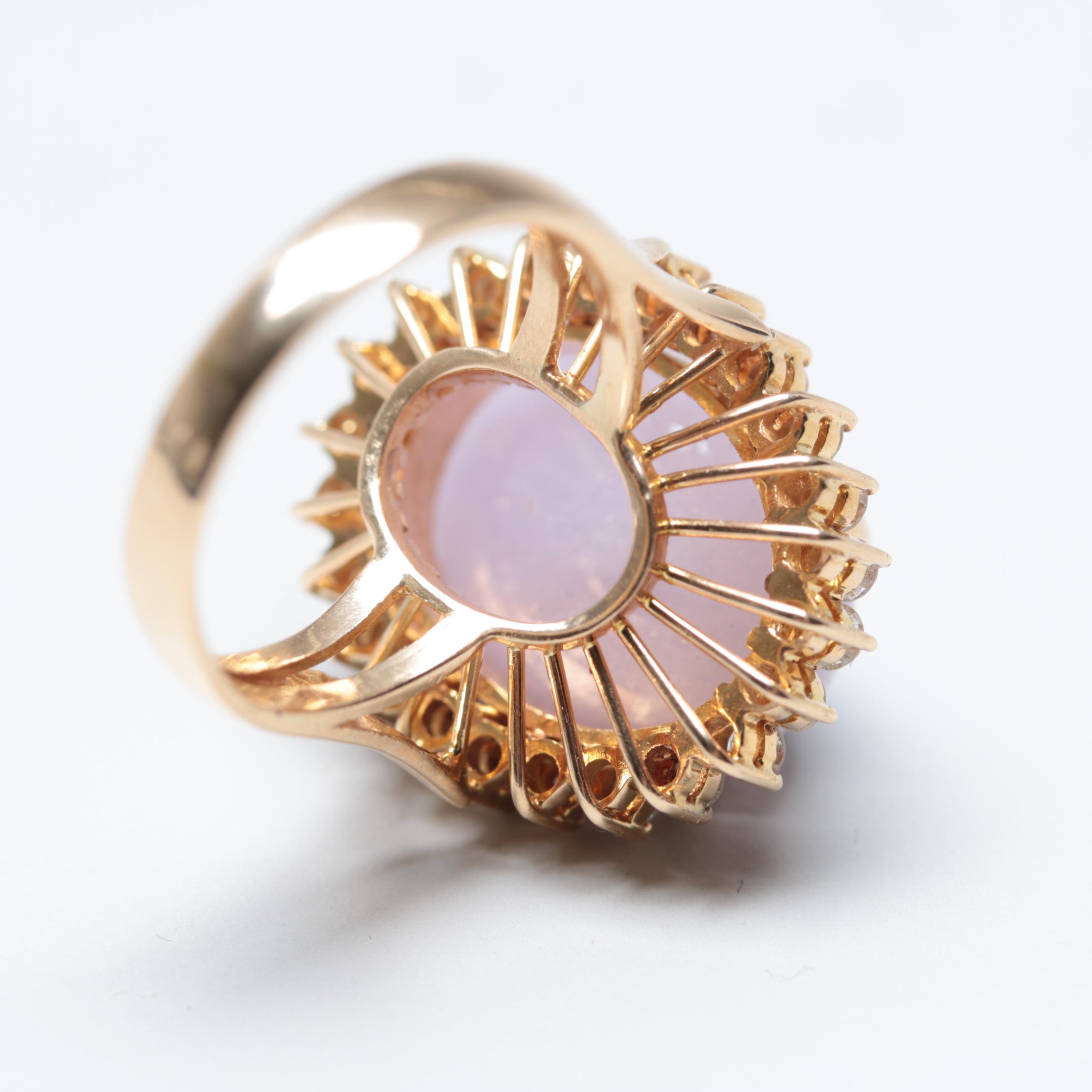 14K Yellow Gold Jadeite and Diamond Ring