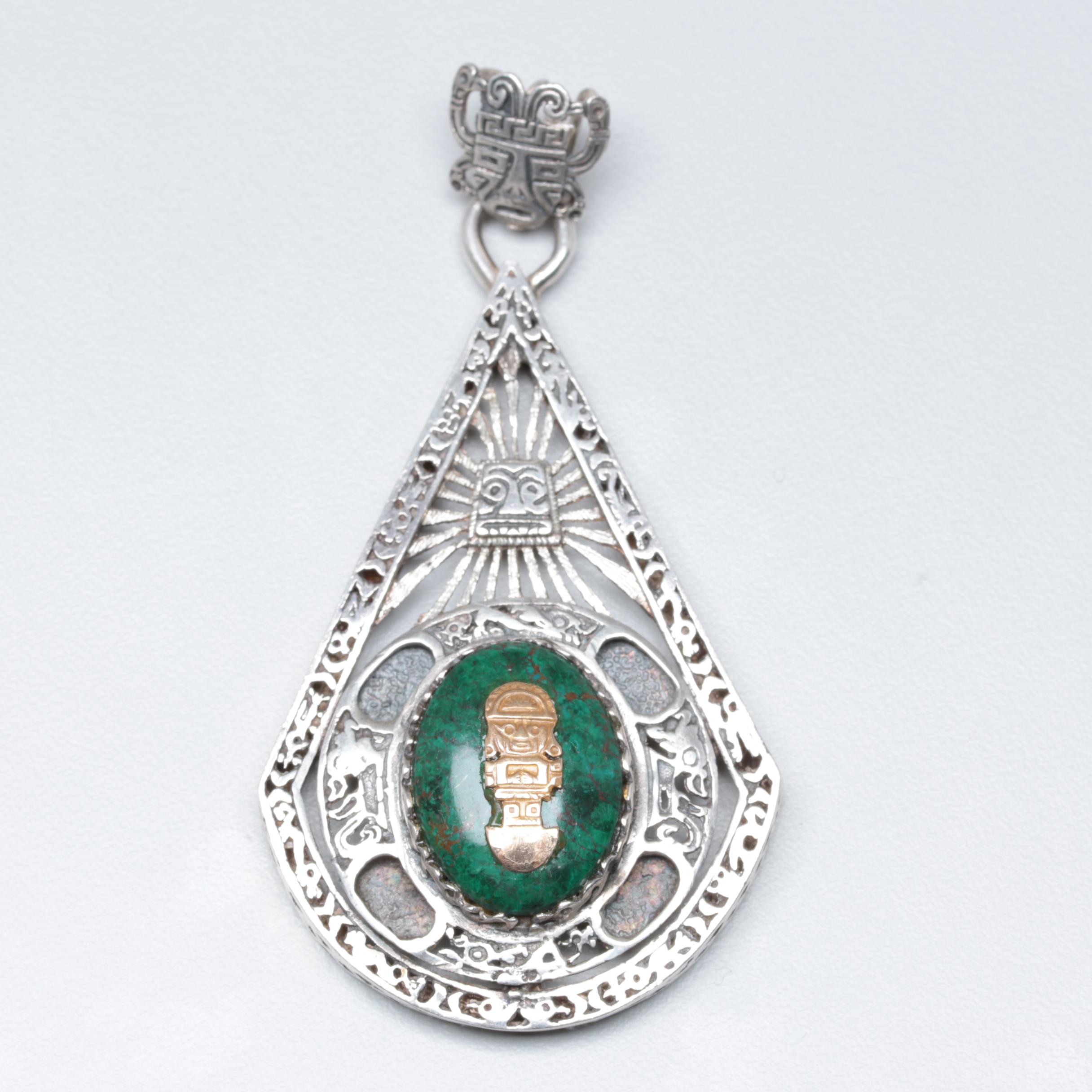 Sterling Silver Eilat Stone Pendant with 18K Yellow Gold Accents