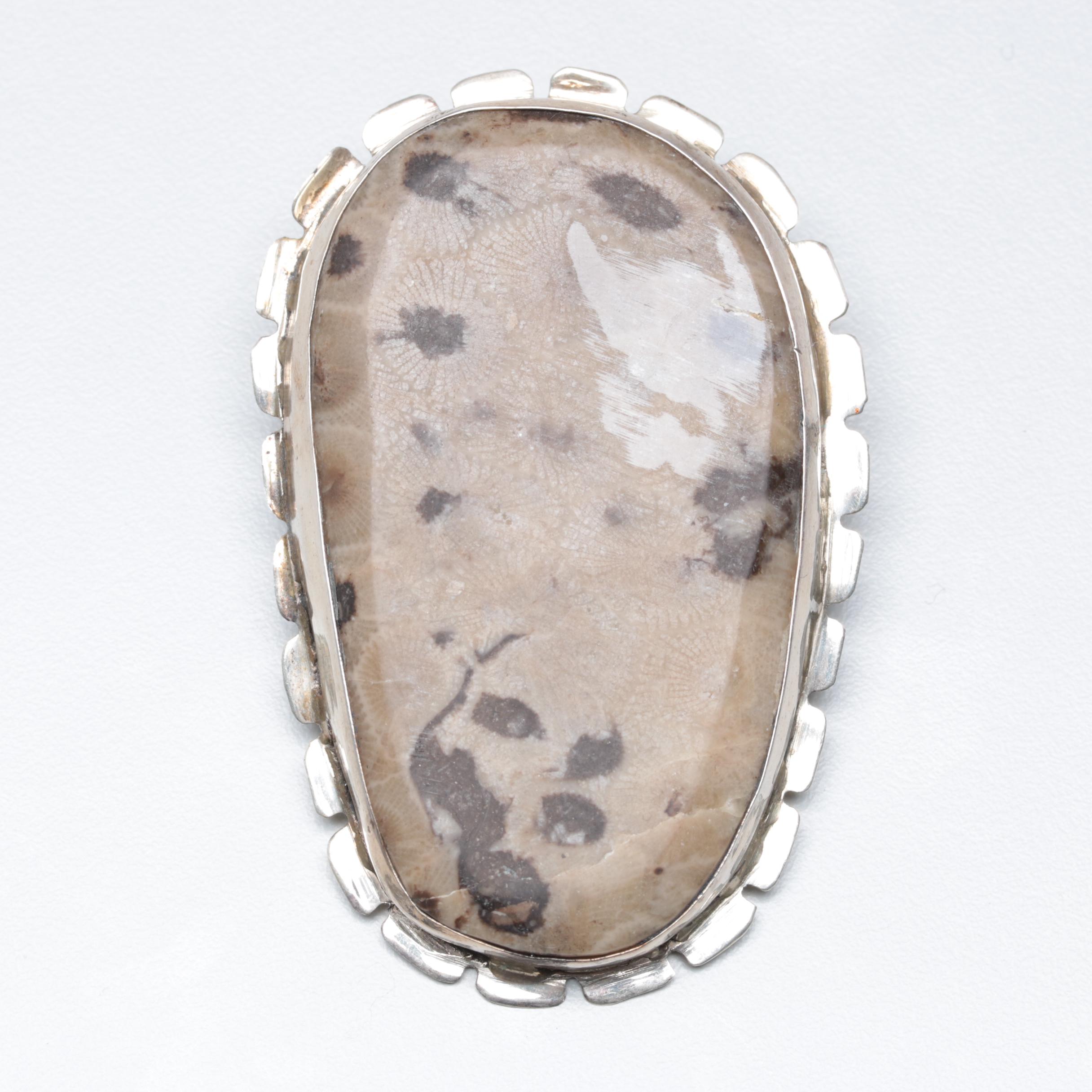 Sterling Silver Petoskey Stone Bolo Slide