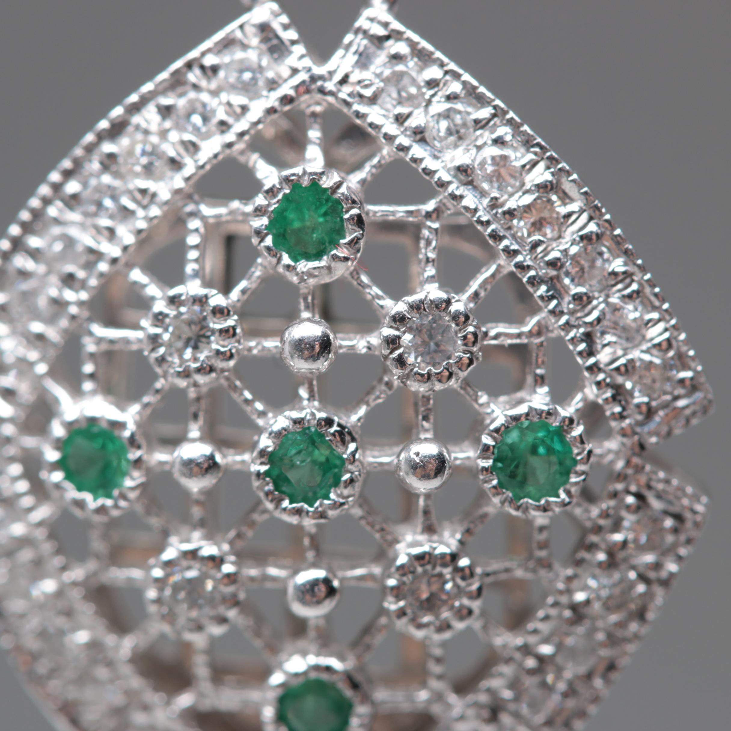 Platinum Emerald and Diamond Openwork Pendant