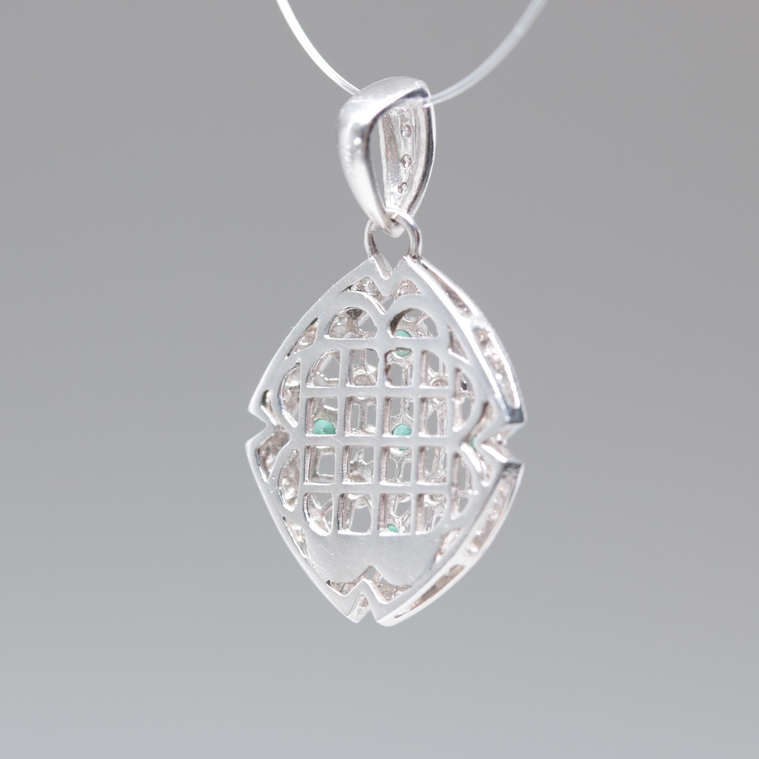 Platinum Emerald and Diamond Openwork Pendant