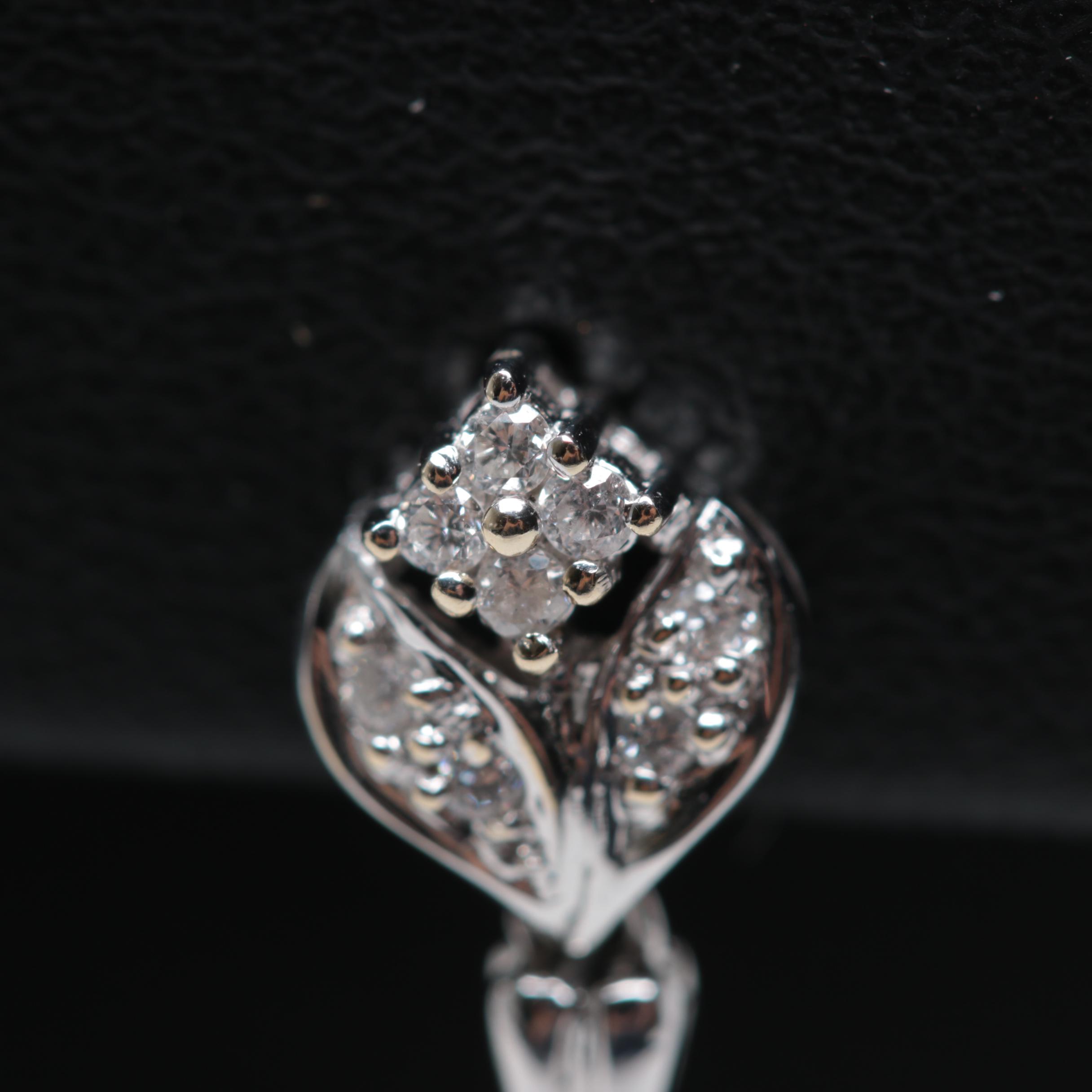 18K White Gold Cultured Pearl and Diamond Drop Earrings