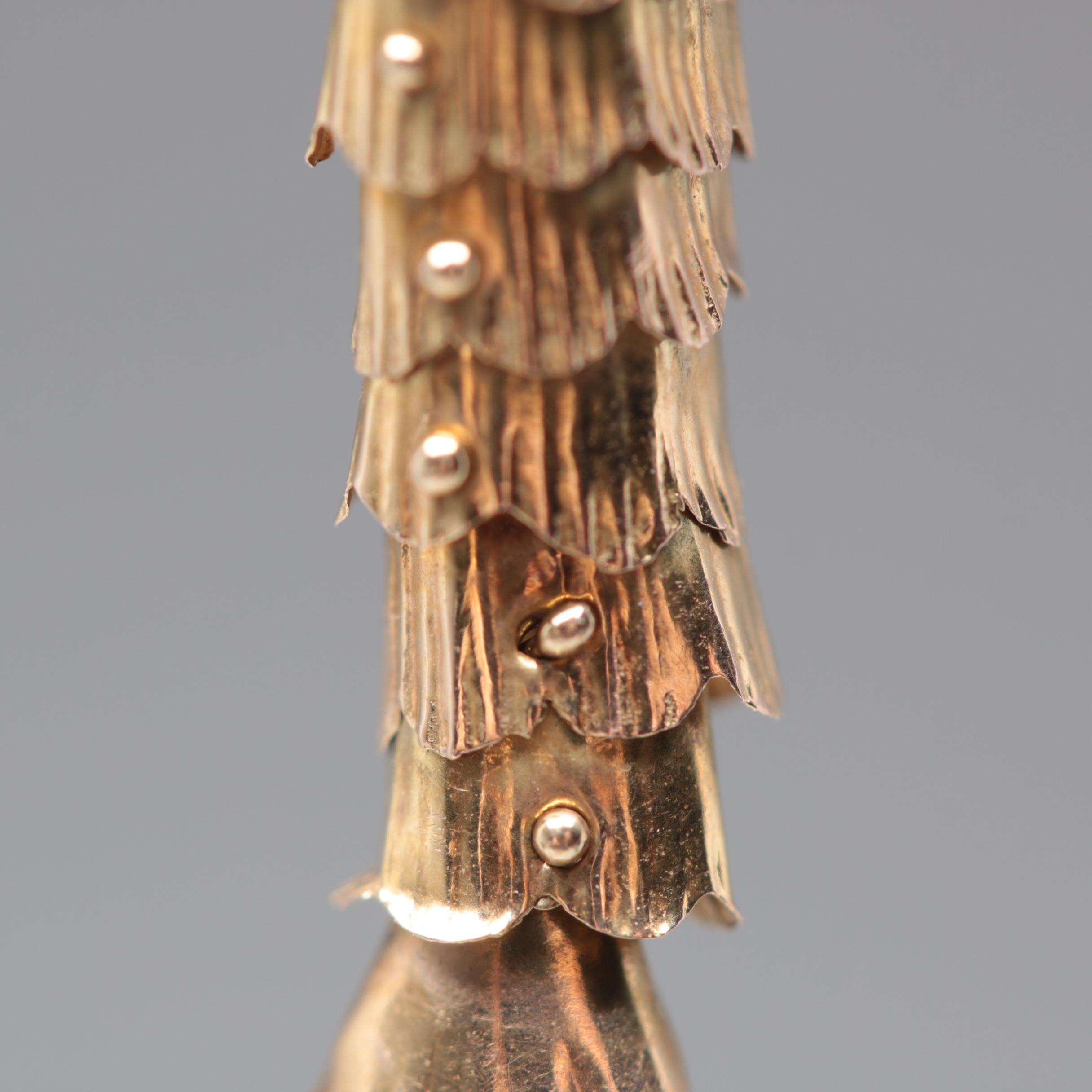 14K Yellow Gold Ruby Articulated Fish Charm