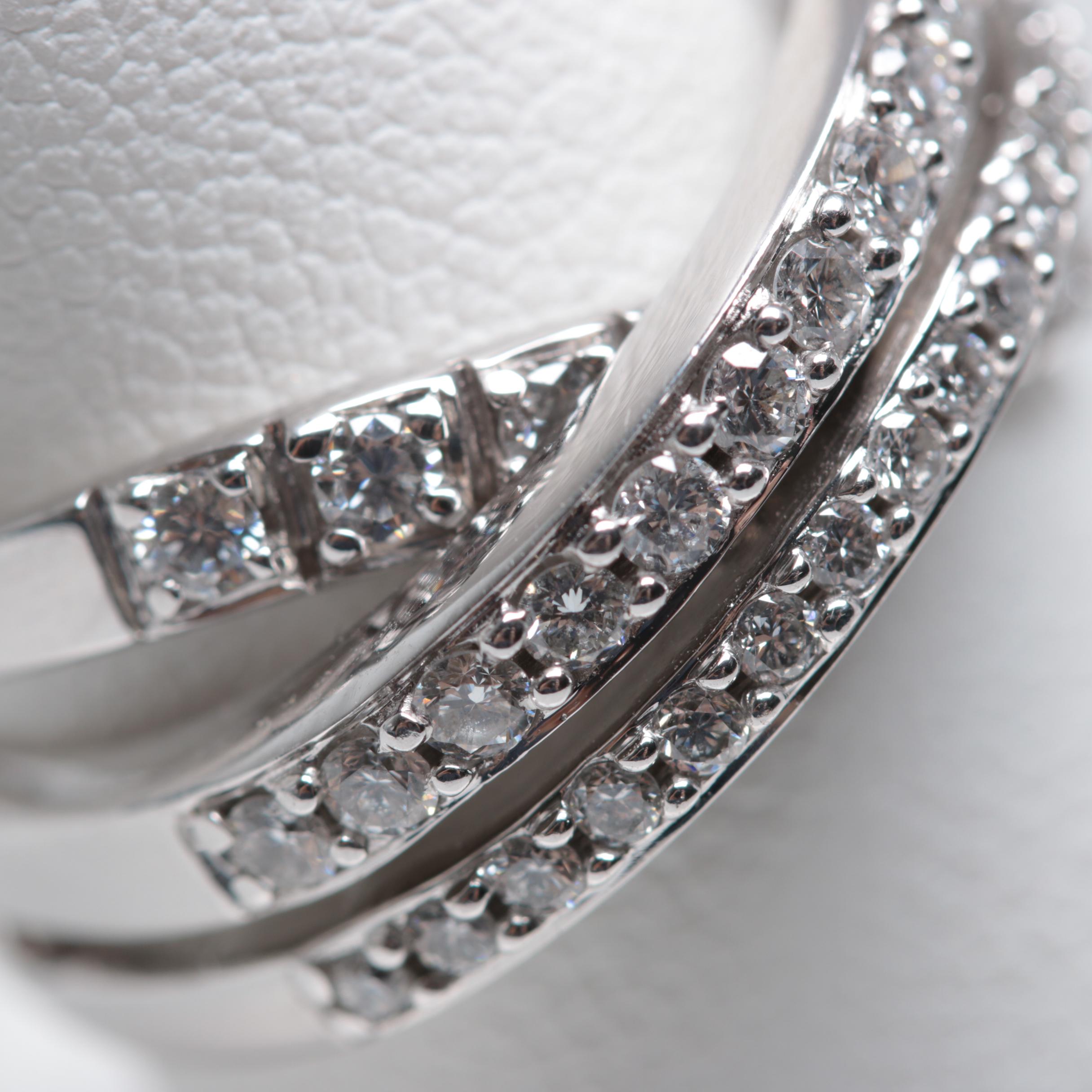 18K White Gold Diamond Split Crown Bypass Ring