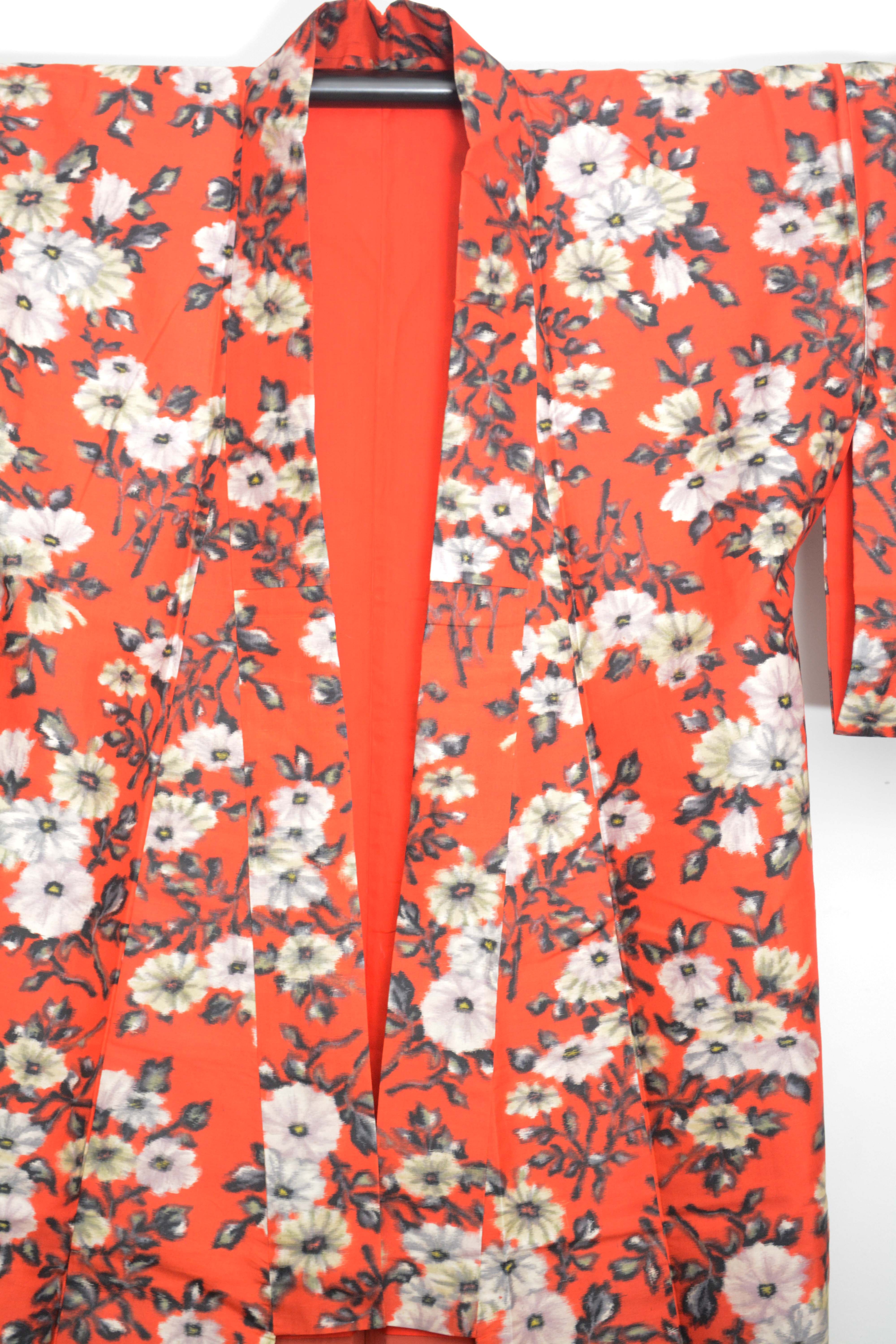 Circa 1930 Vintage Handwoven Kasuri Ikat Silk Kimono