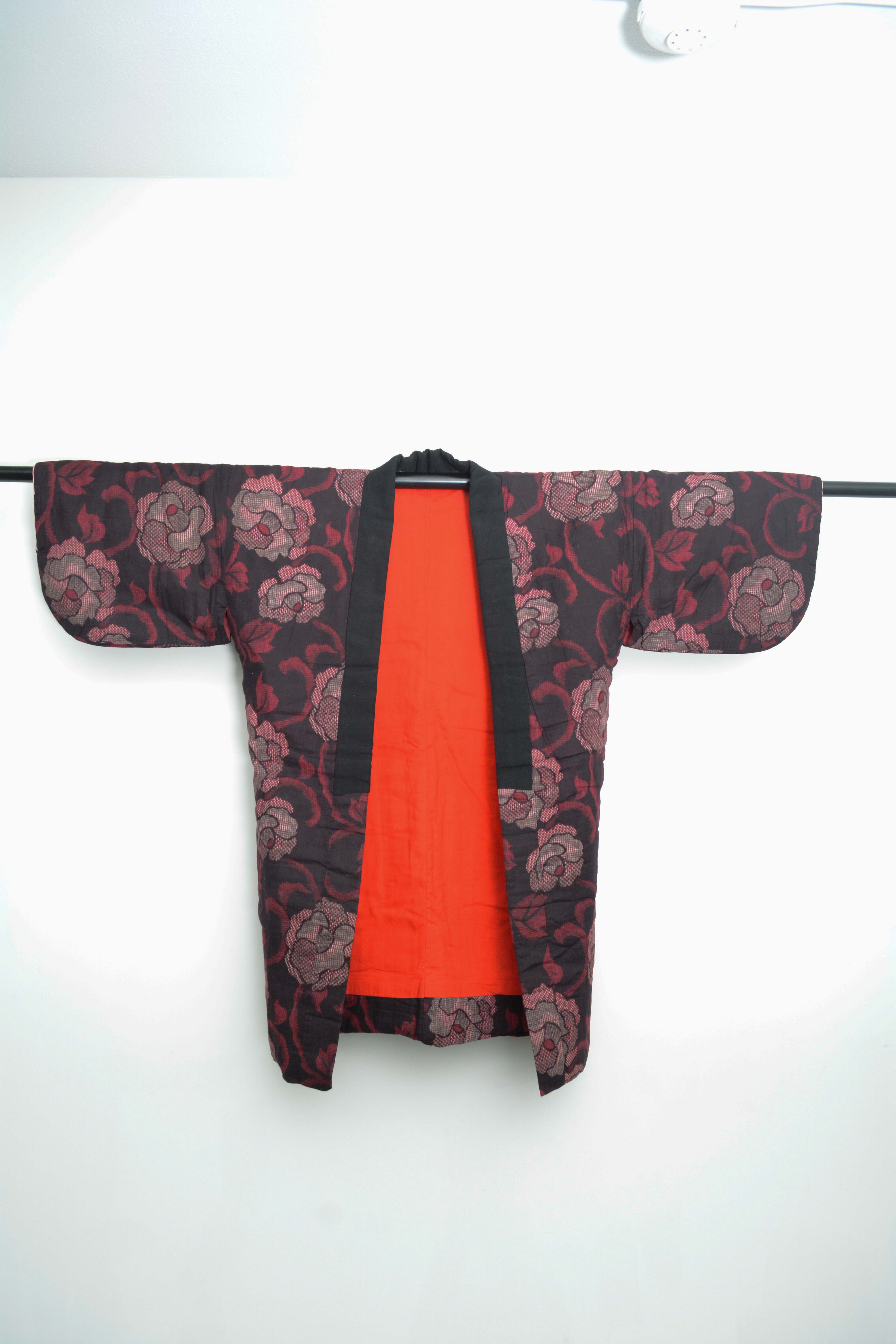 Child's Circa 1900 Antique Handwoven Cotton Winter Kasuri Juban Kimono