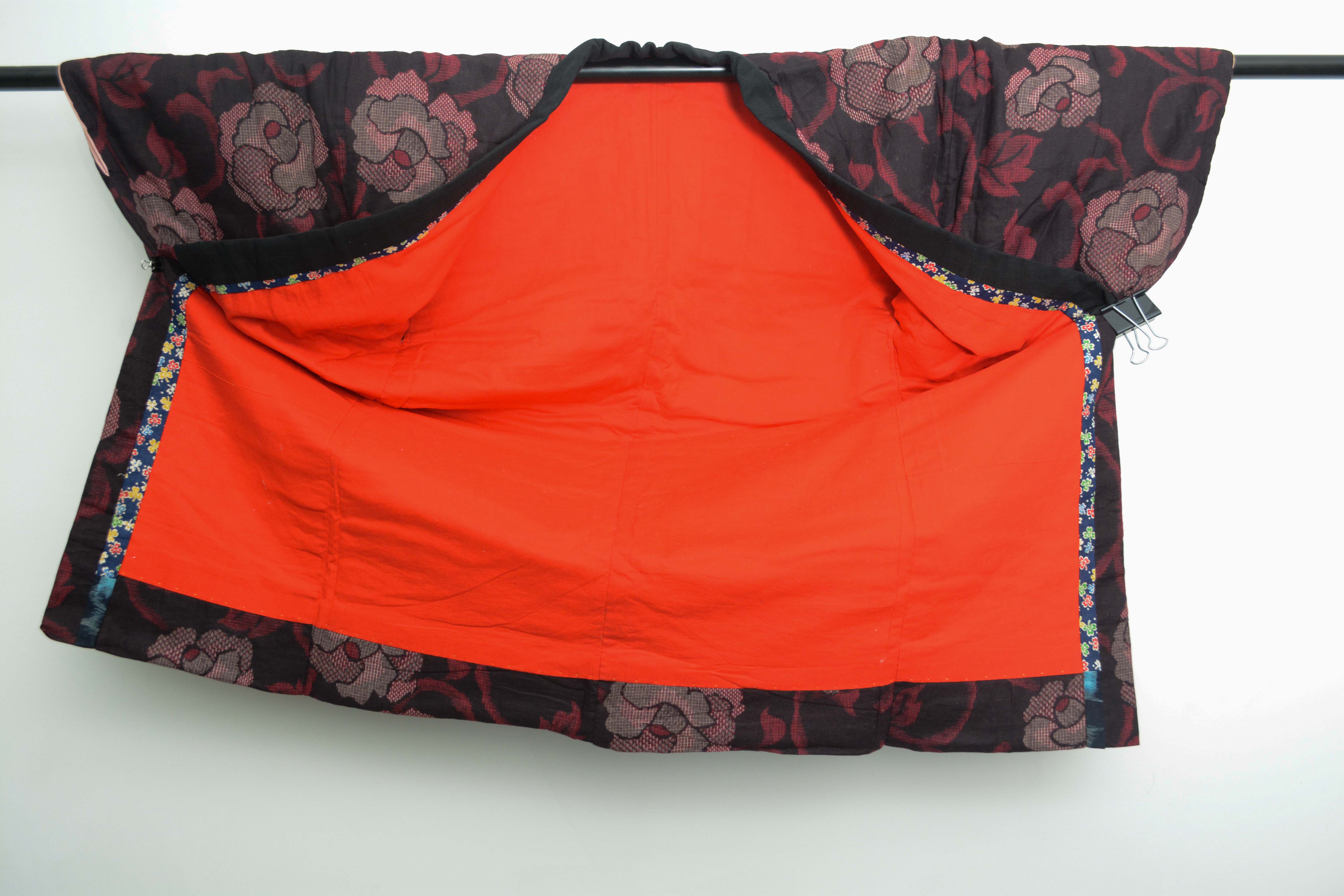 Child's Circa 1900 Antique Handwoven Cotton Winter Kasuri Juban Kimono