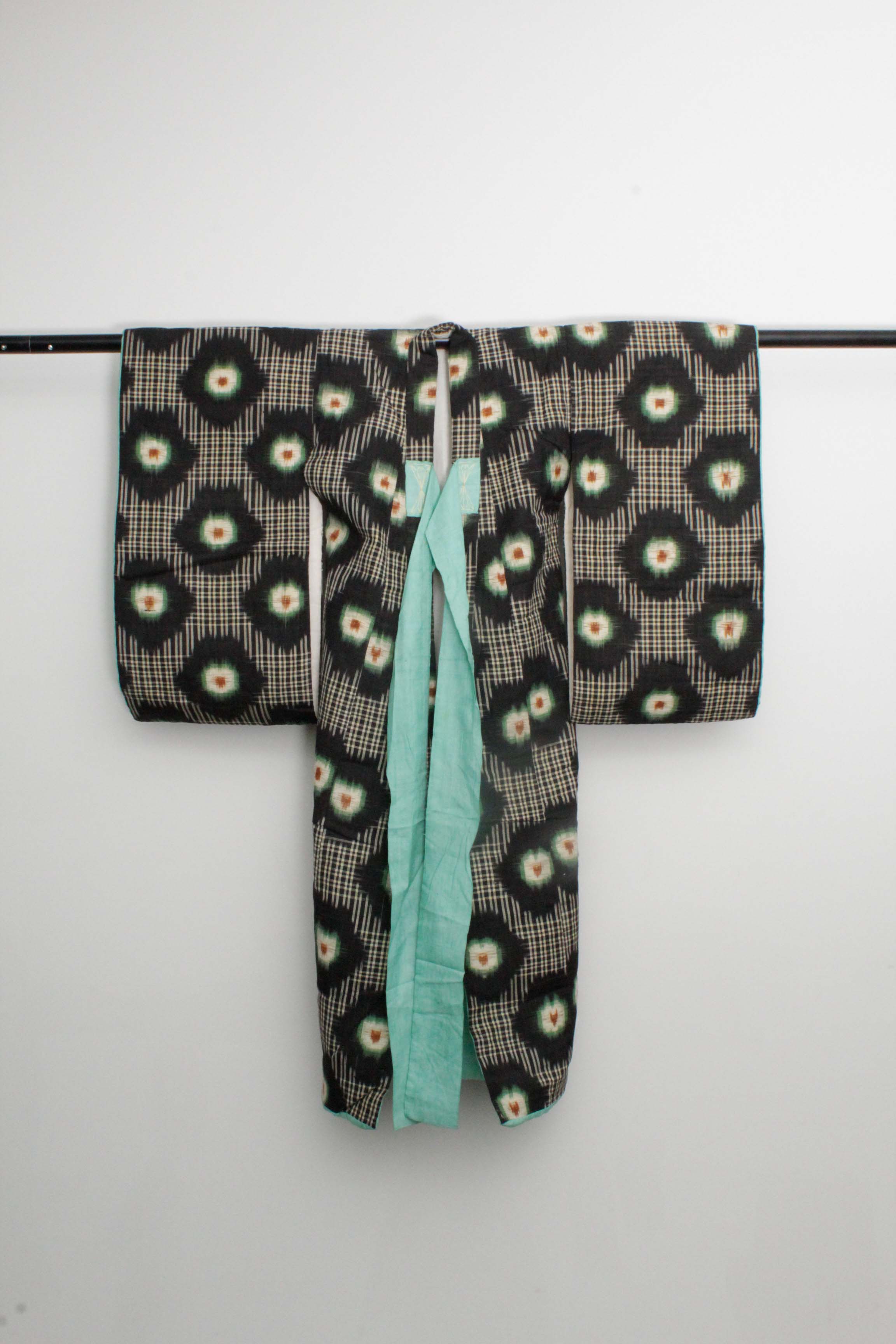 Child's Circa 1890 Antique Handwoven Ikat Silk Winter Furisode Kimono