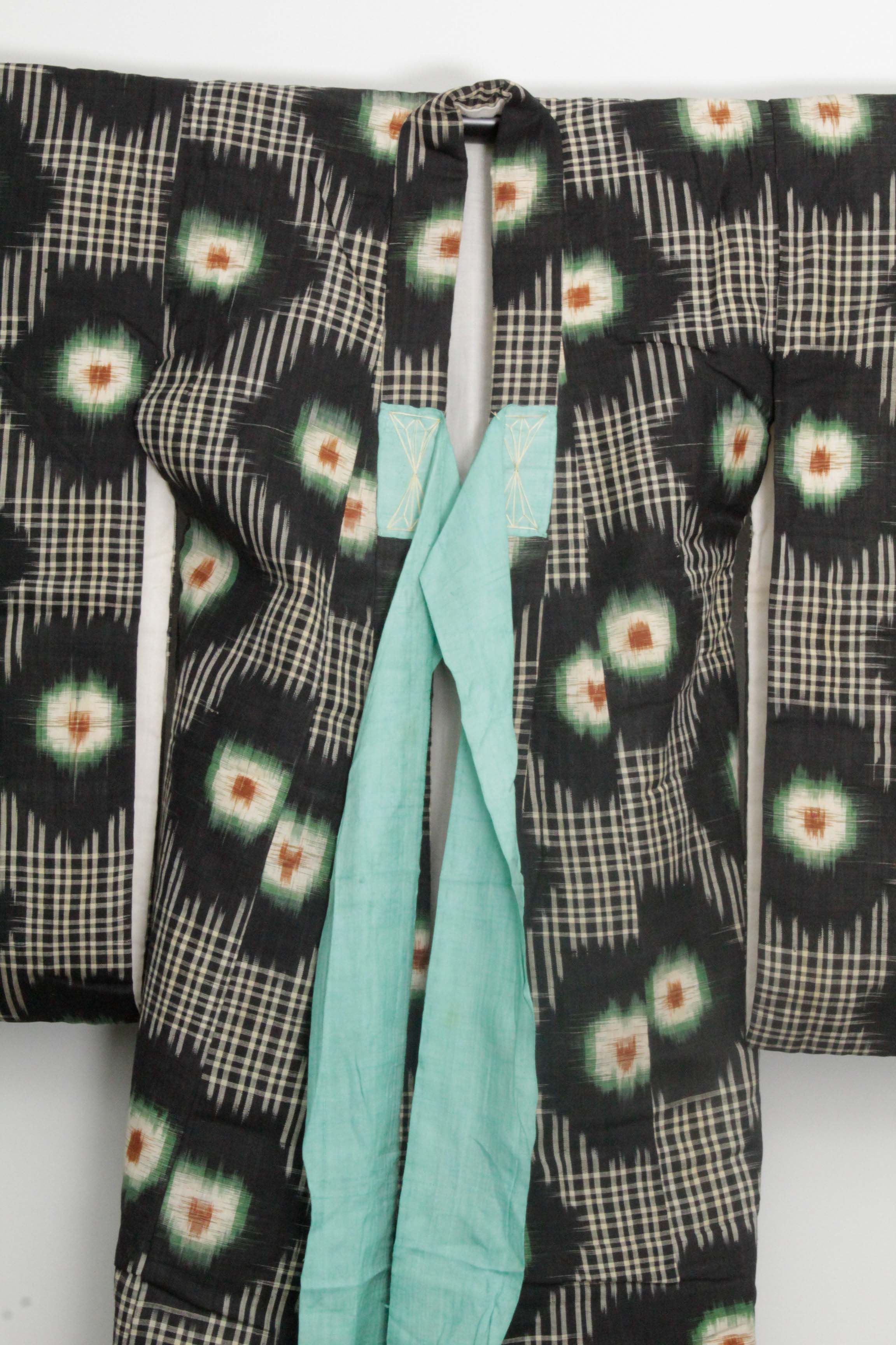 Child's Circa 1890 Antique Handwoven Ikat Silk Winter Furisode Kimono