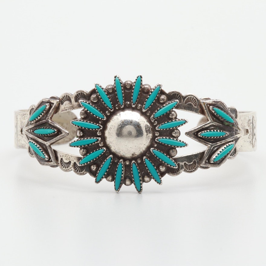 Southwestern Style Bell Trading Post Sterling Silver Imitation Turquoise Cuff