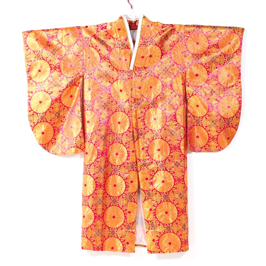 Vintage Brocade Kofurisode Kimono with Chrysanthemum Motif