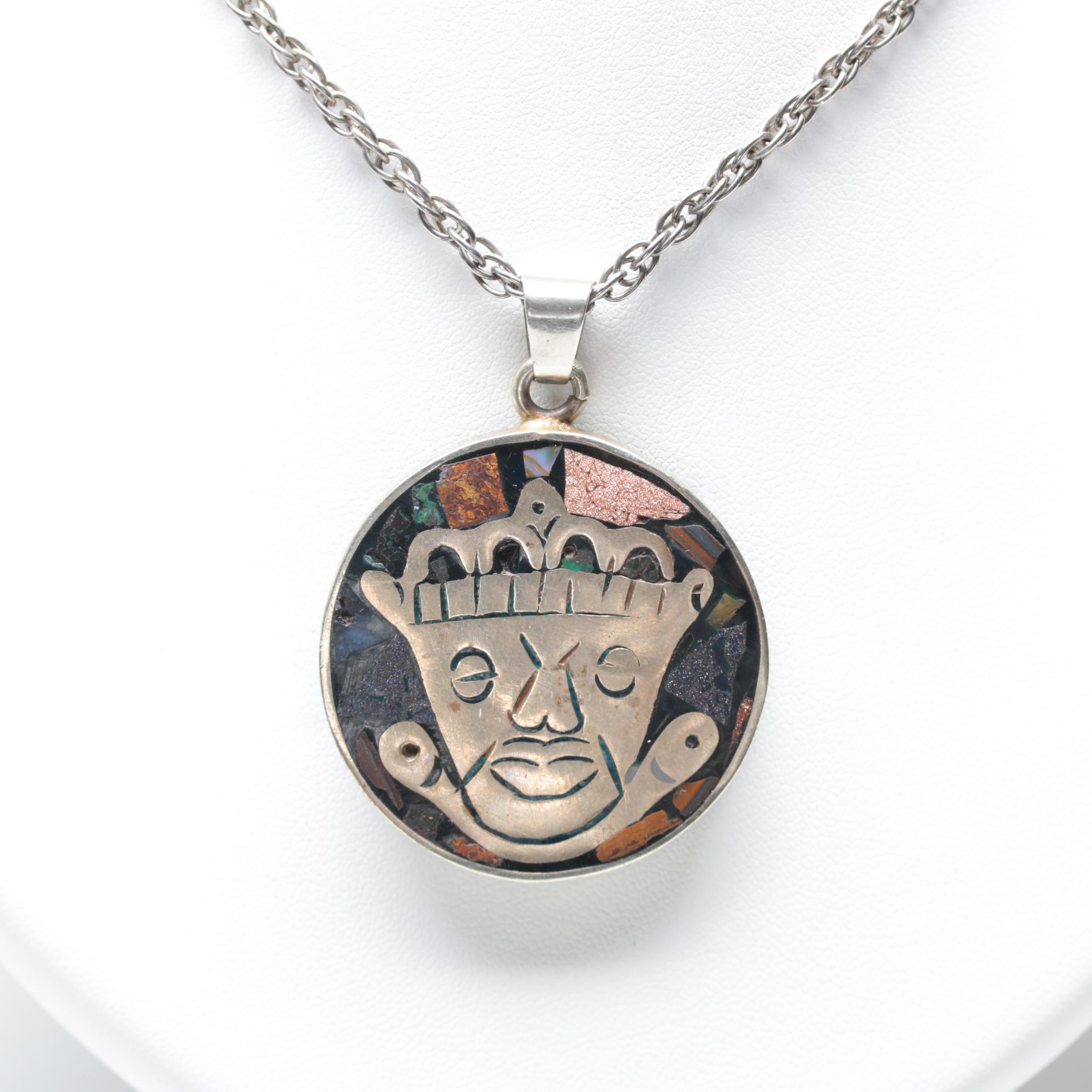 Sterling Silver Chipped Gemstone in Resin Pendant on Silver Tone Chain