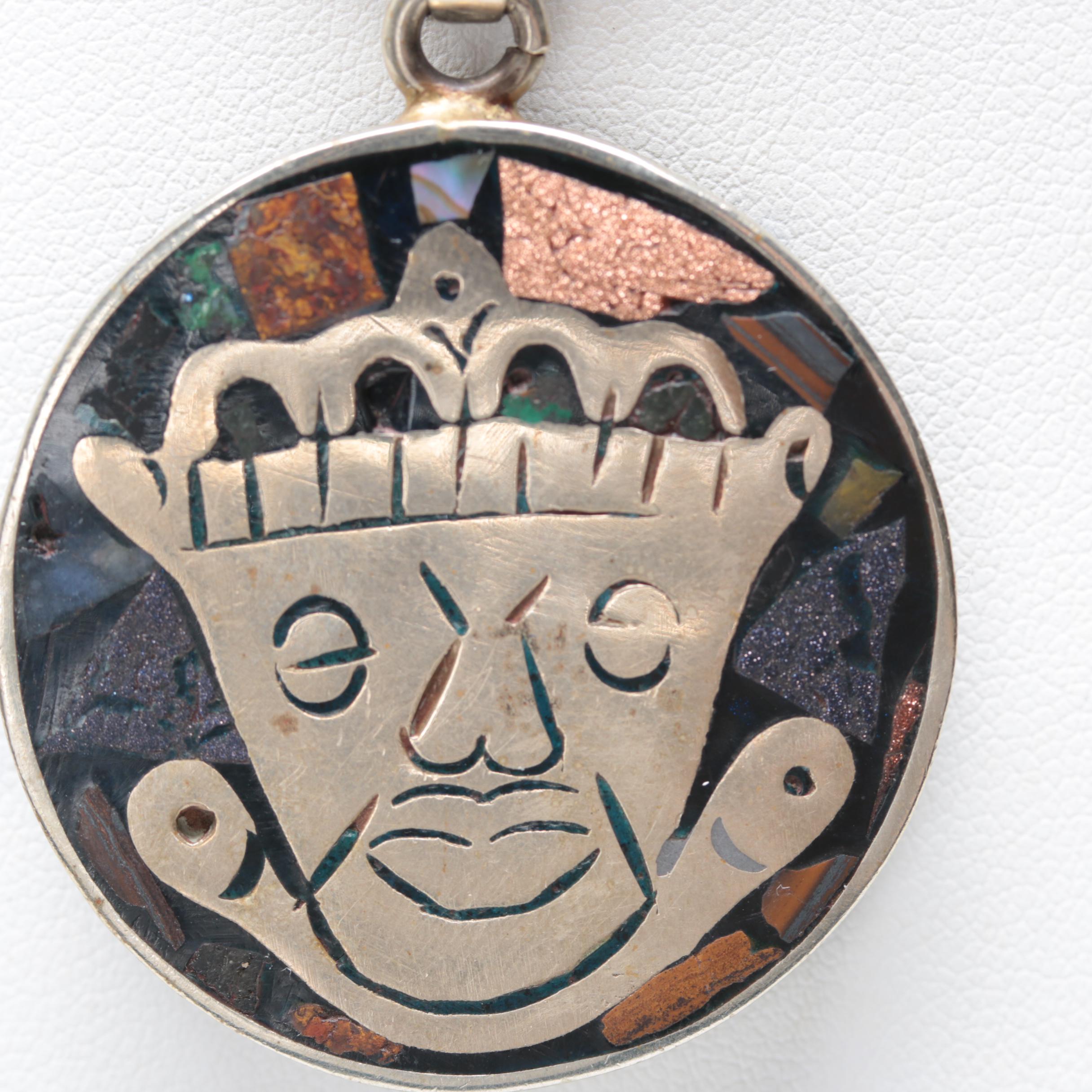 Sterling Silver Chipped Gemstone in Resin Pendant on Silver Tone Chain