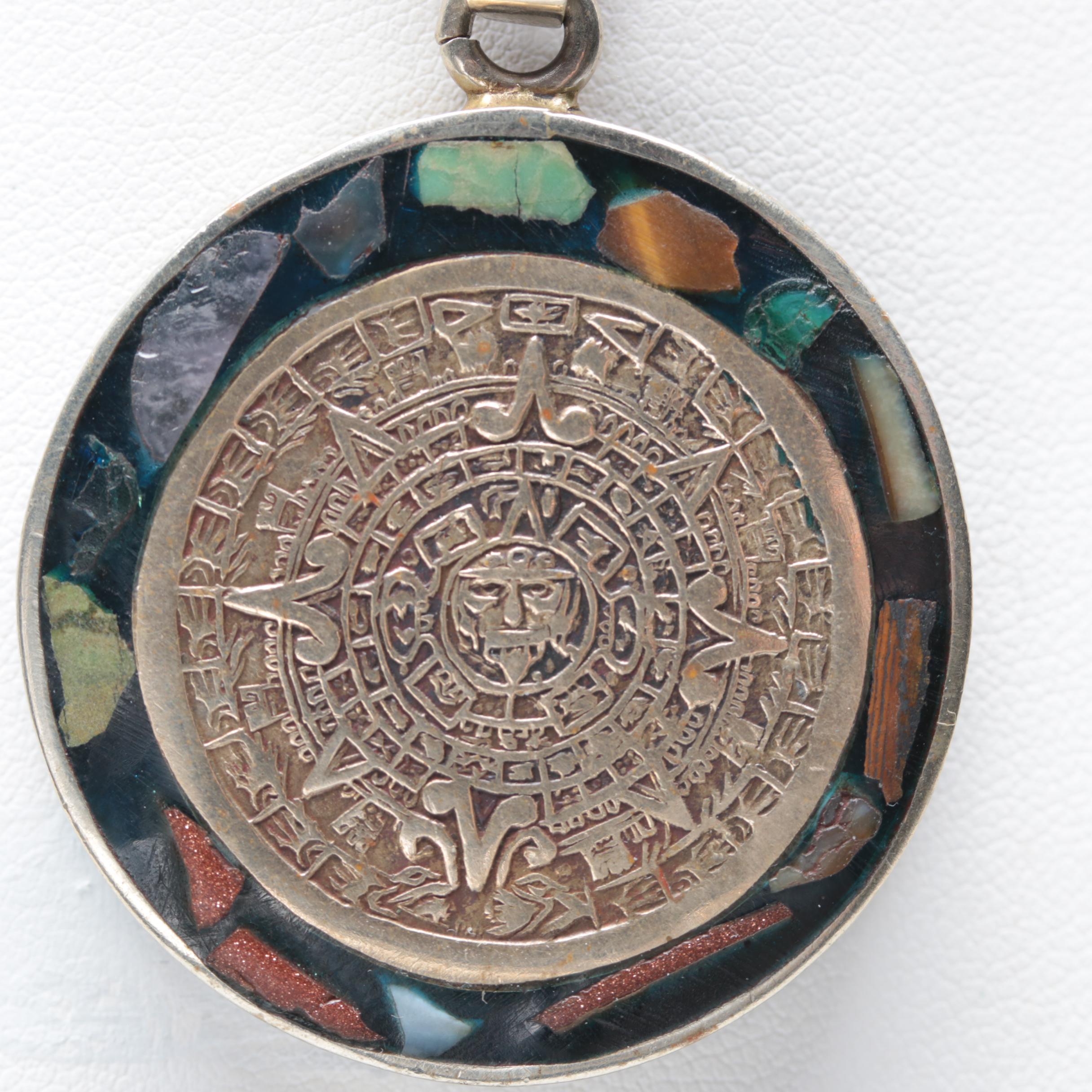 Sterling Silver Chipped Gemstone in Resin Pendant on Silver Tone Chain