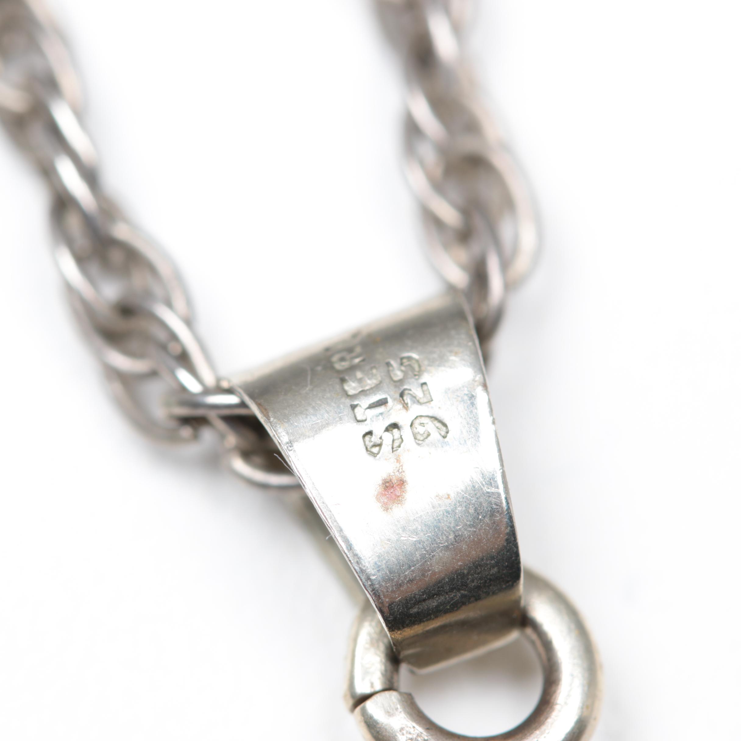 Sterling Silver Chipped Gemstone in Resin Pendant on Silver Tone Chain