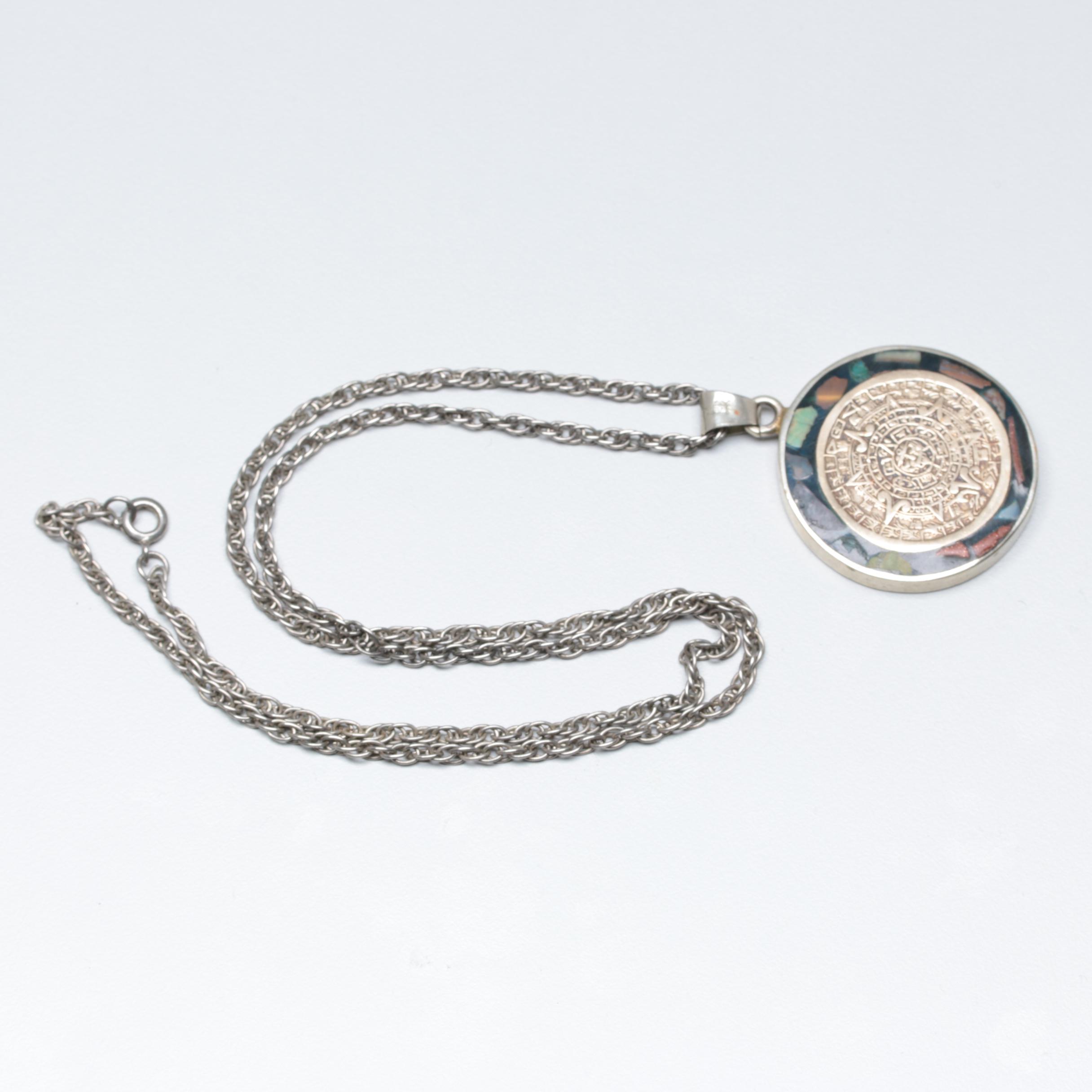 Sterling Silver Chipped Gemstone in Resin Pendant on Silver Tone Chain