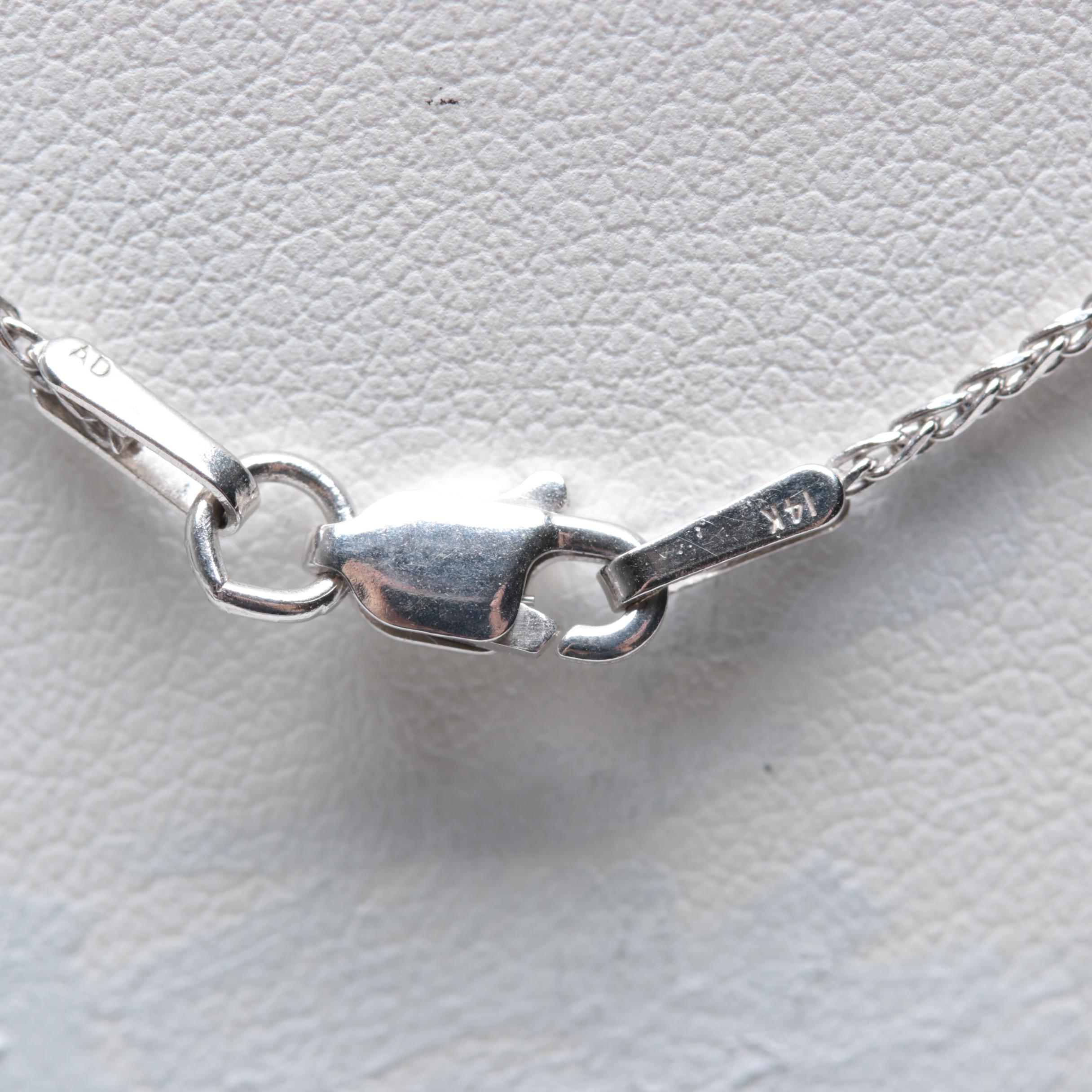 18K White Gold Cultured Pearl and Diamond Pendant on 14K Chain