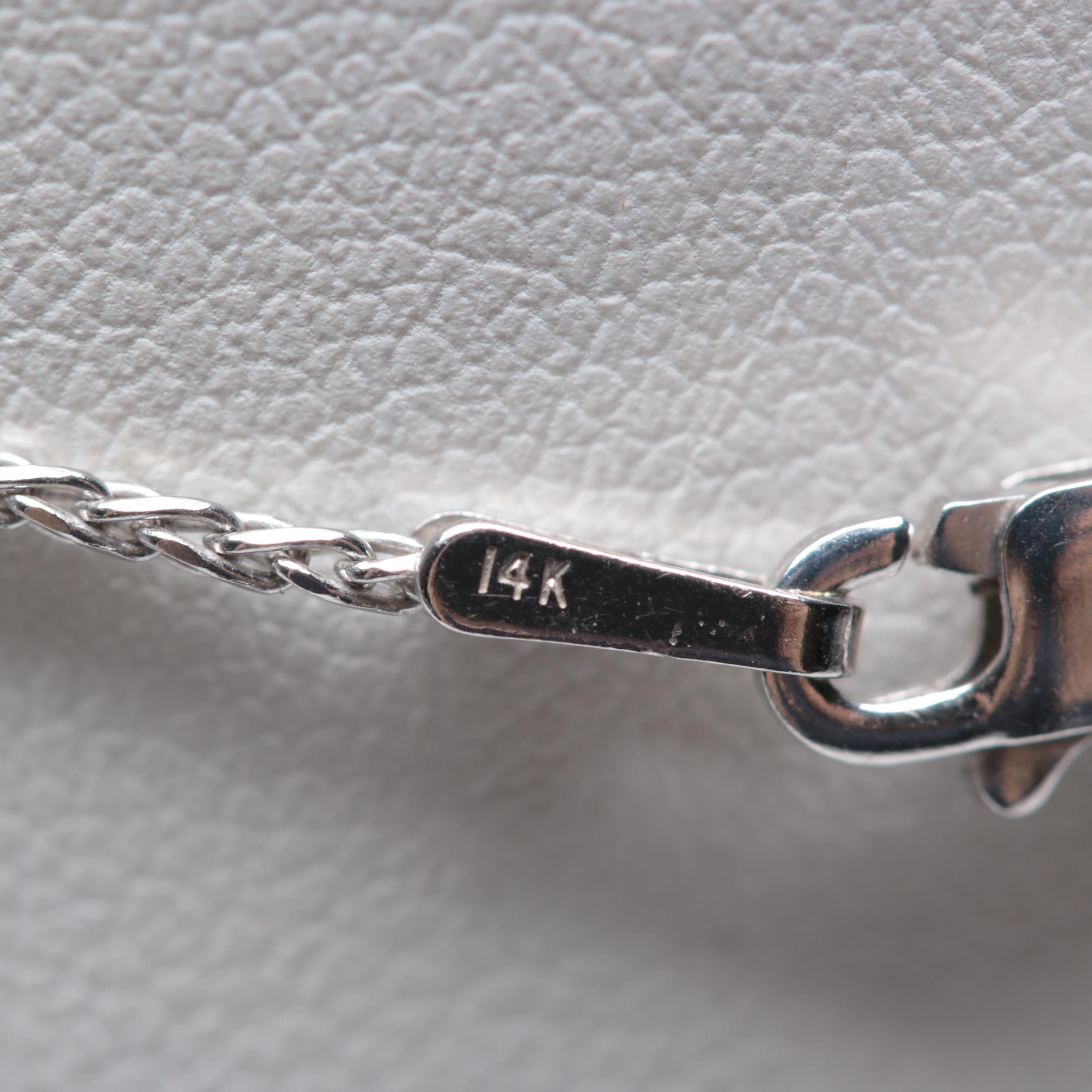 18K White Gold Cultured Pearl and Diamond Pendant on 14K Chain