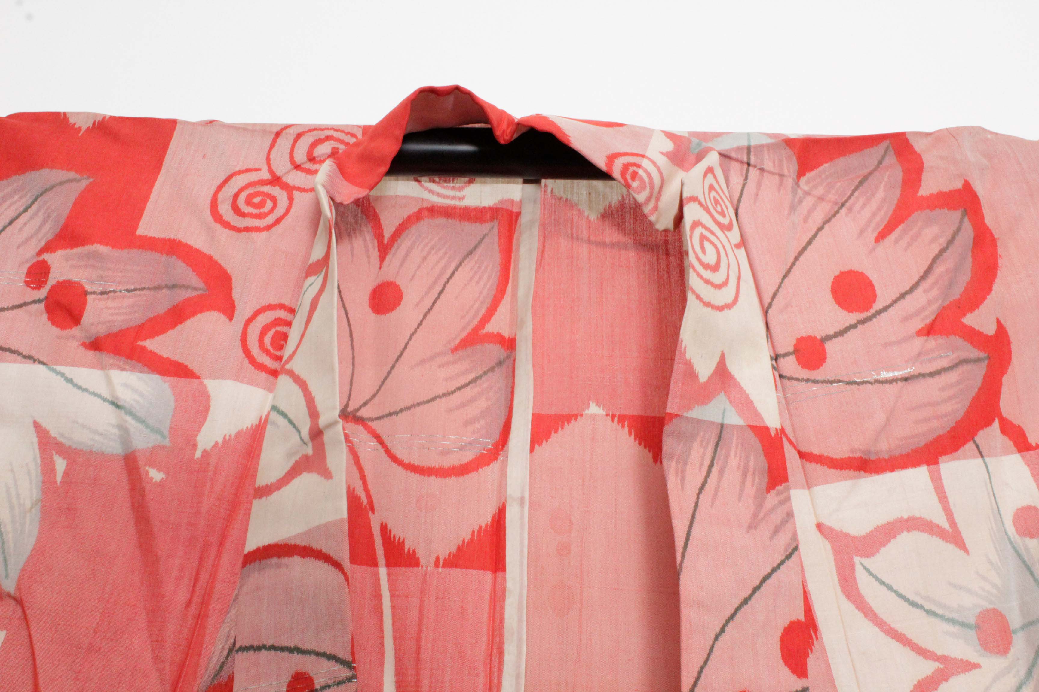 Circa 1915 Antique Handwoven Ikat Silk Kofurisode Kimono