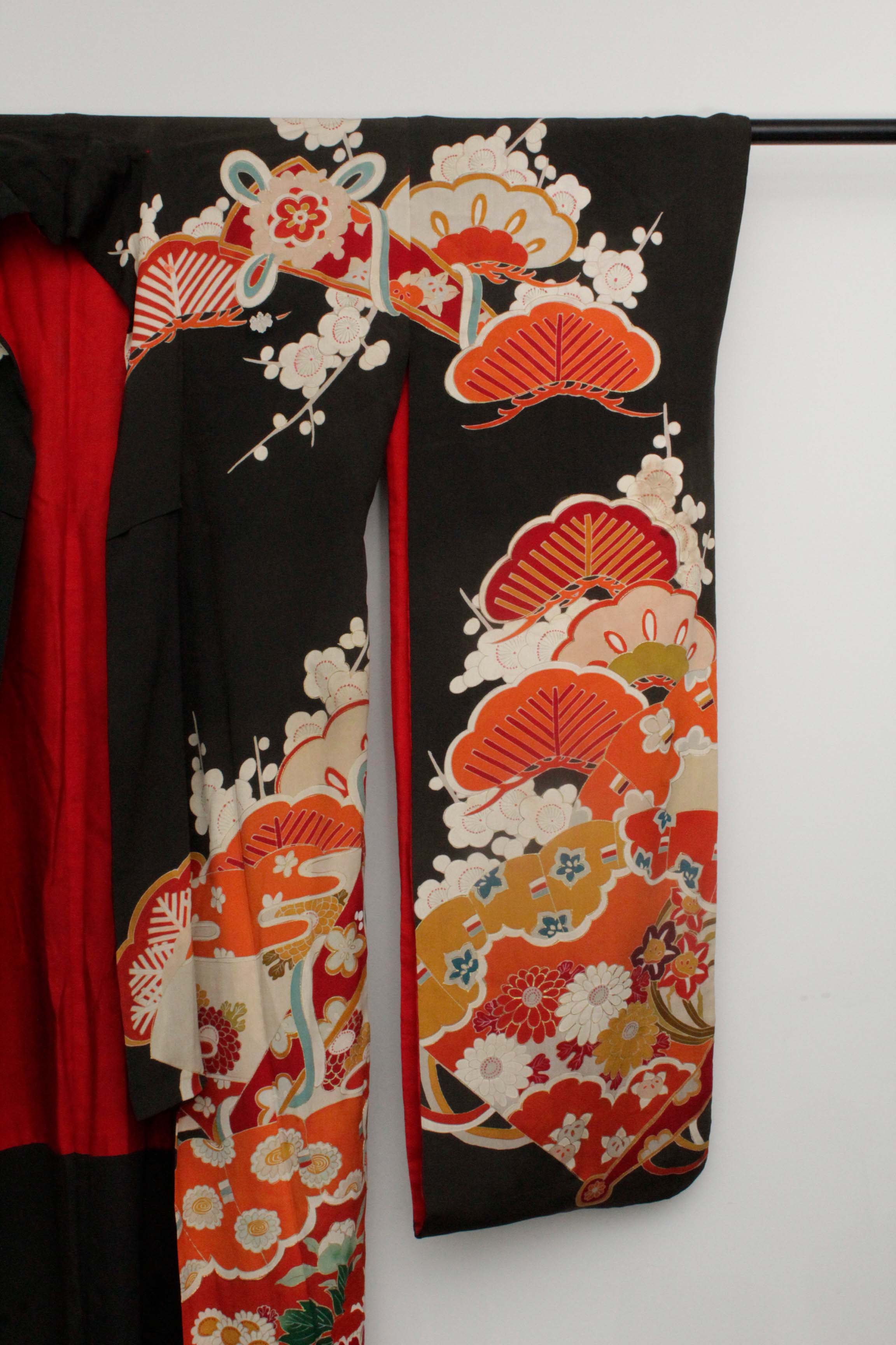 Circa 1900 Antique Handwoven Silk Crepe Crested Furisode Kimono