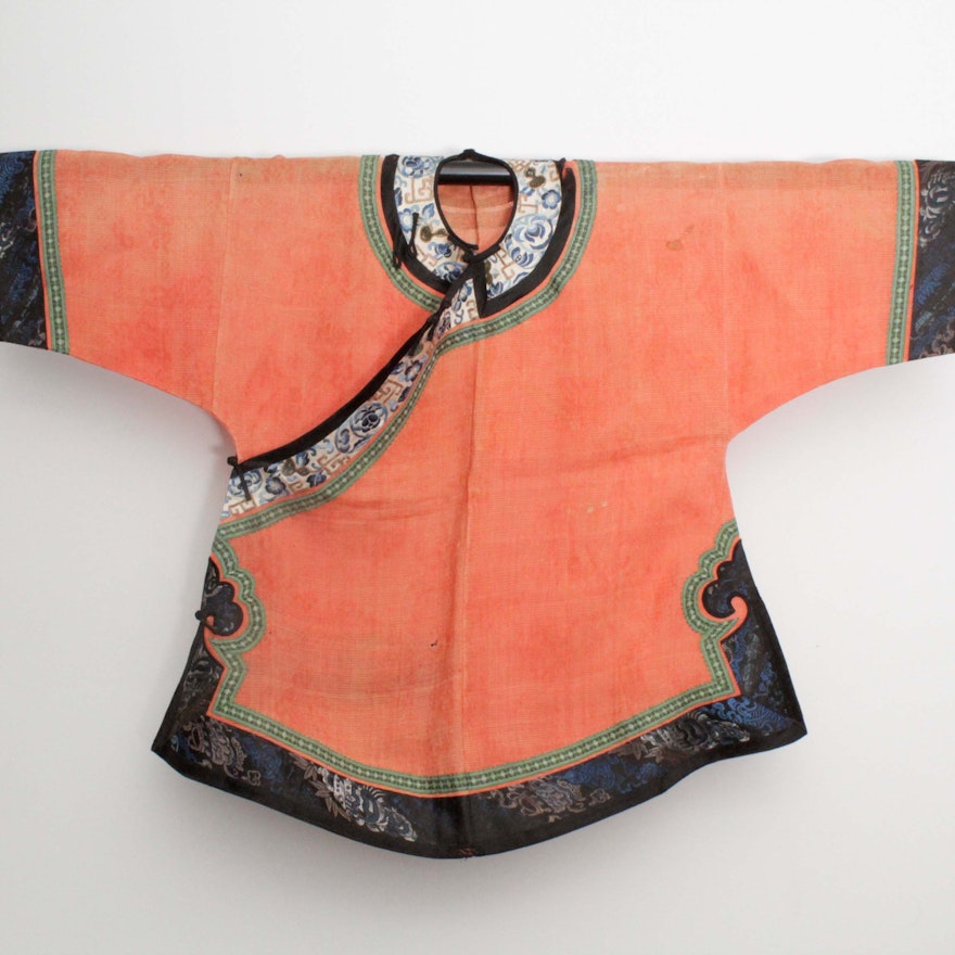 Children's Early 19th Century Chinese Hand Embroidered Silk Gauze Ao Robe