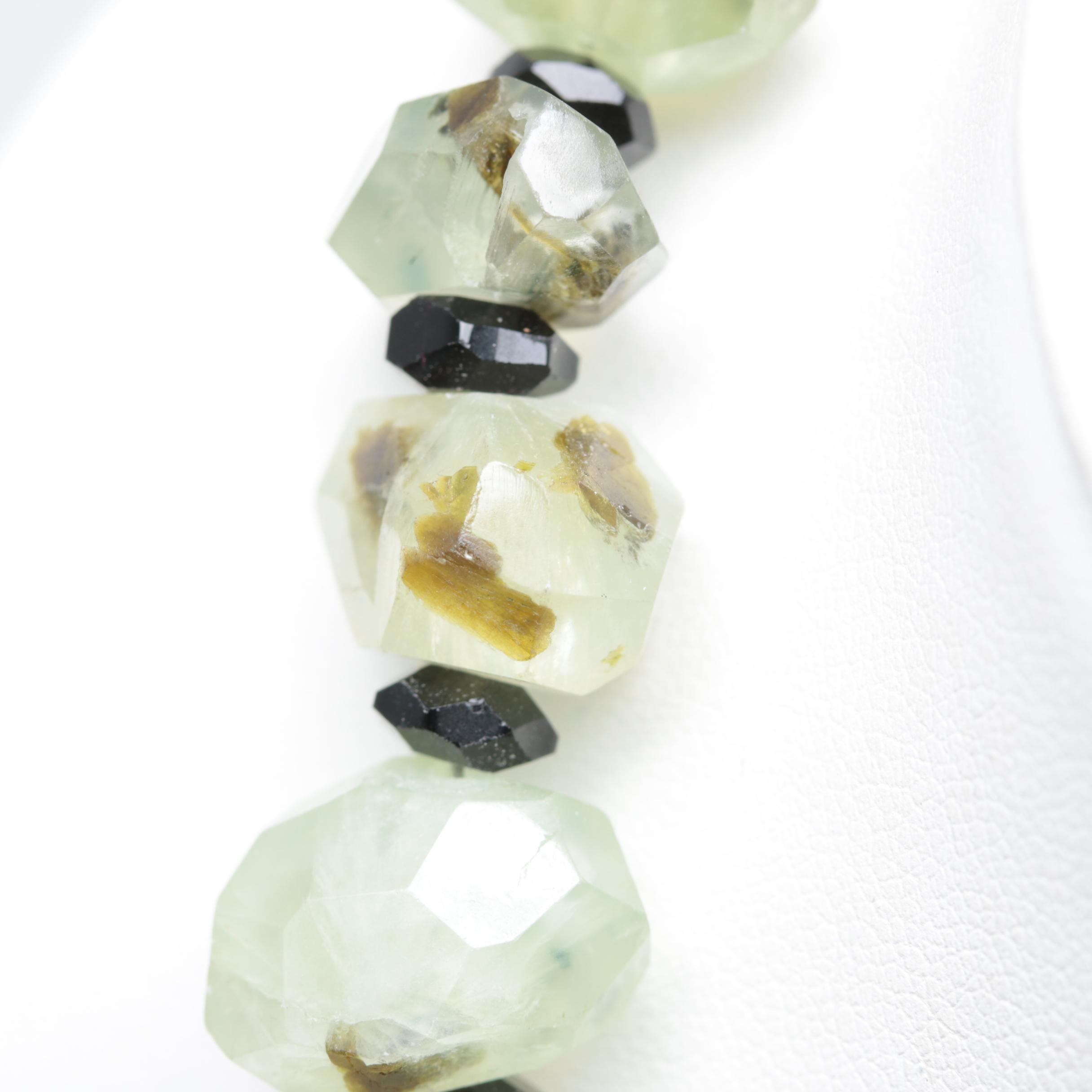 Sterling Silver Prehnite and Onyx Beaded Necklace