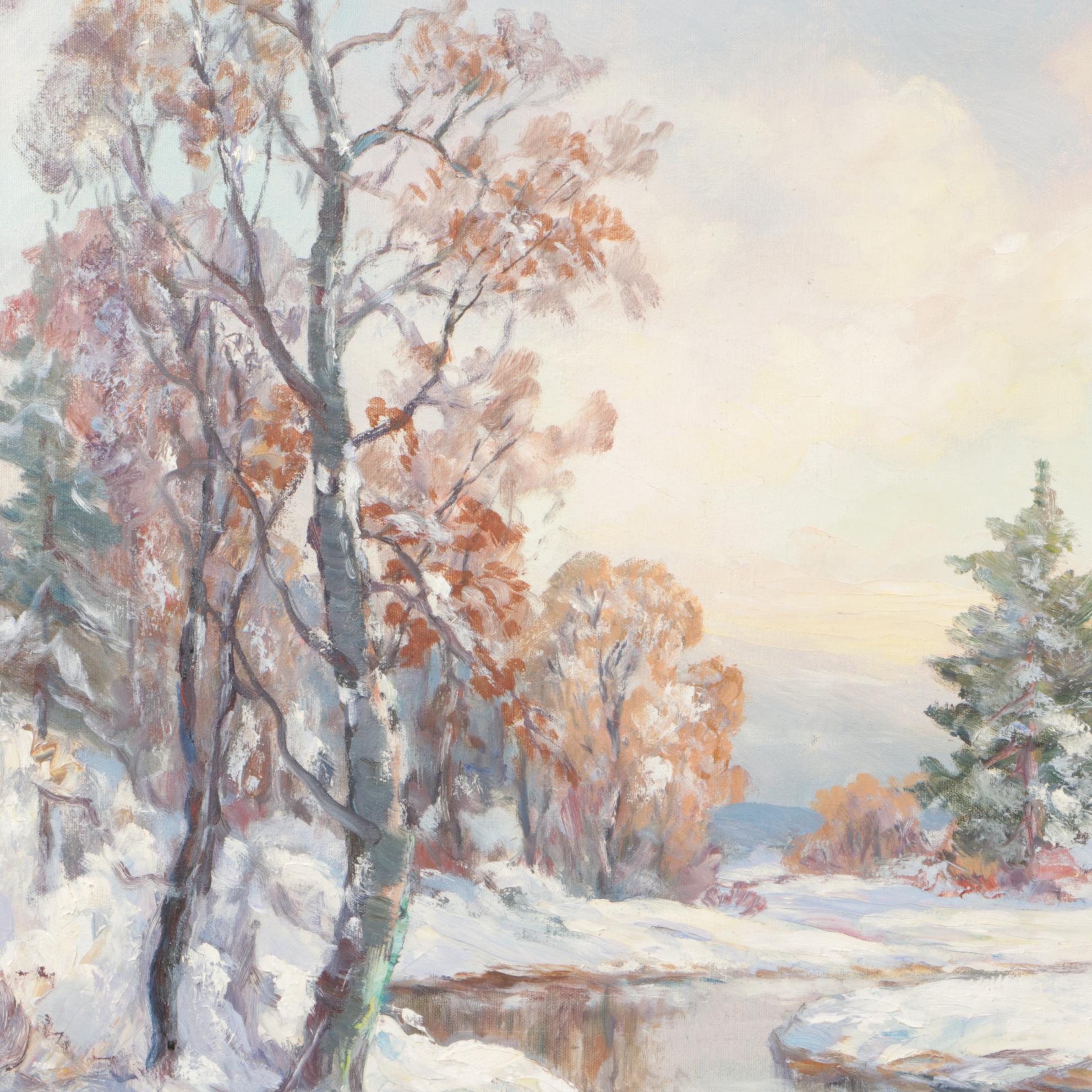 Elmer S. Berge Winter Landscape Oil Painting