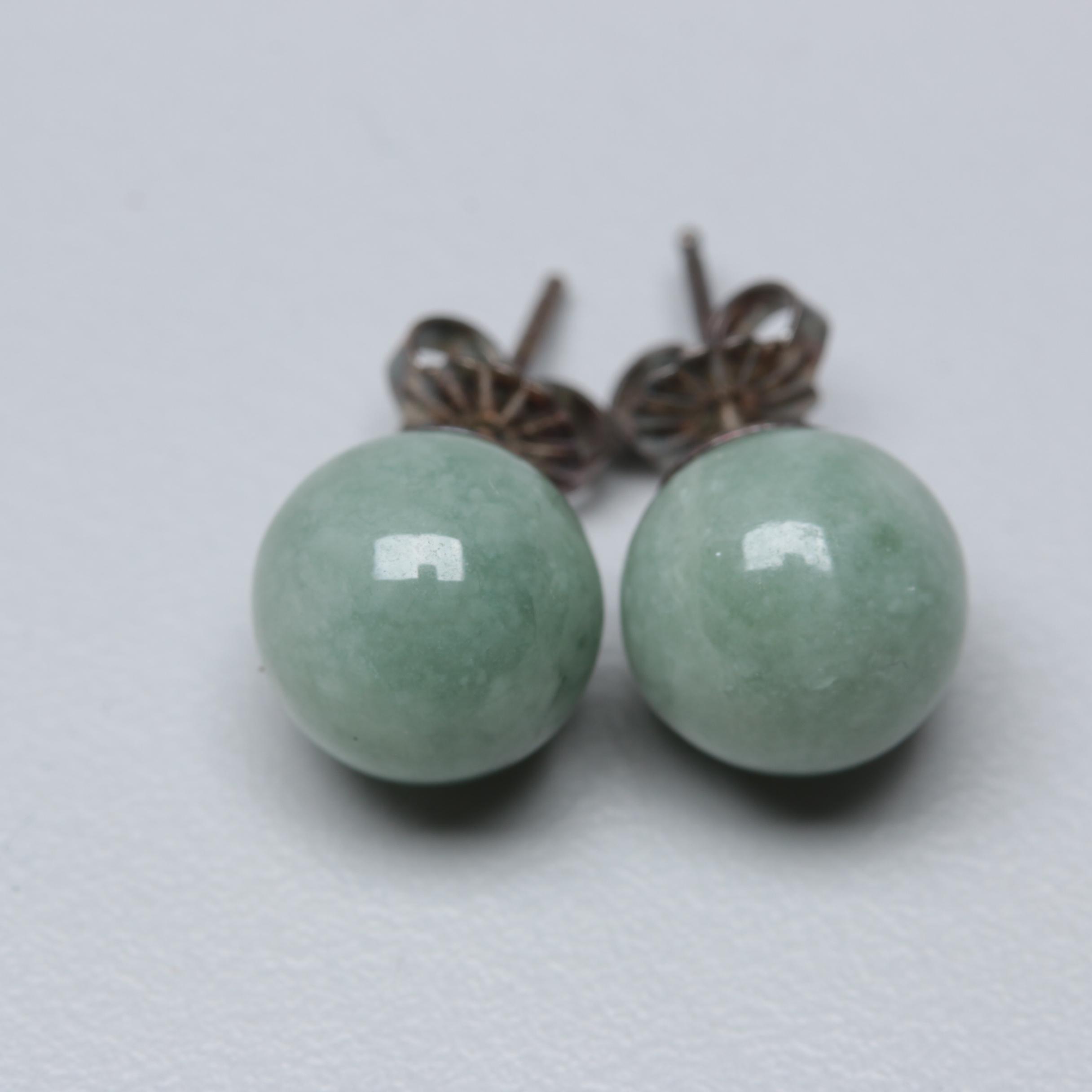 Sterling Silver Carved Jadeite, Quartz and Glass Jewelry Assortment