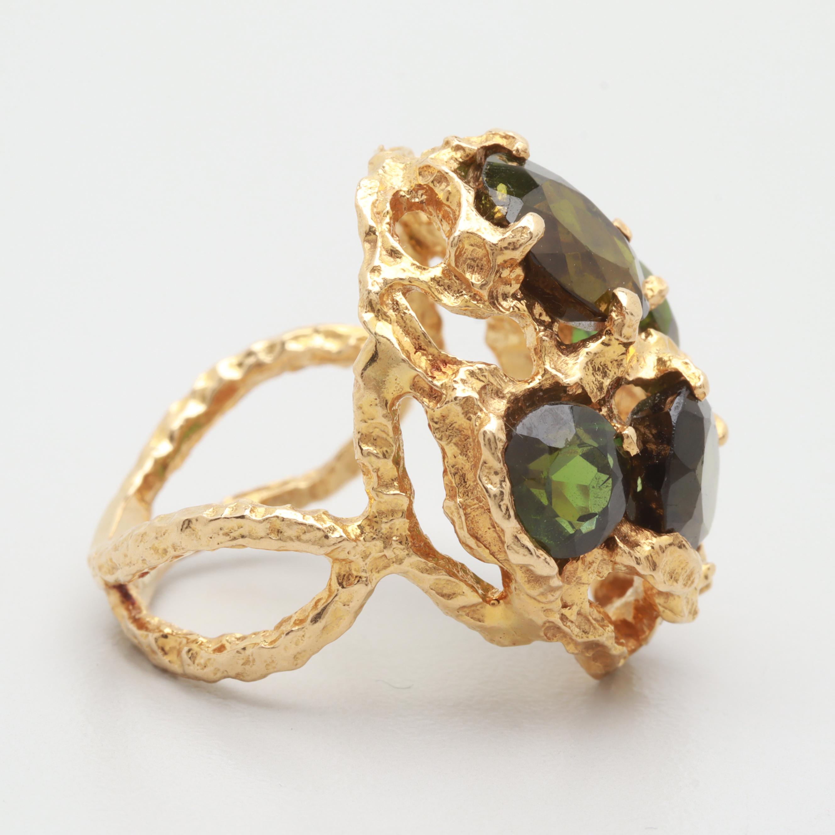18K Yellow Gold Green Tourmaline Ring