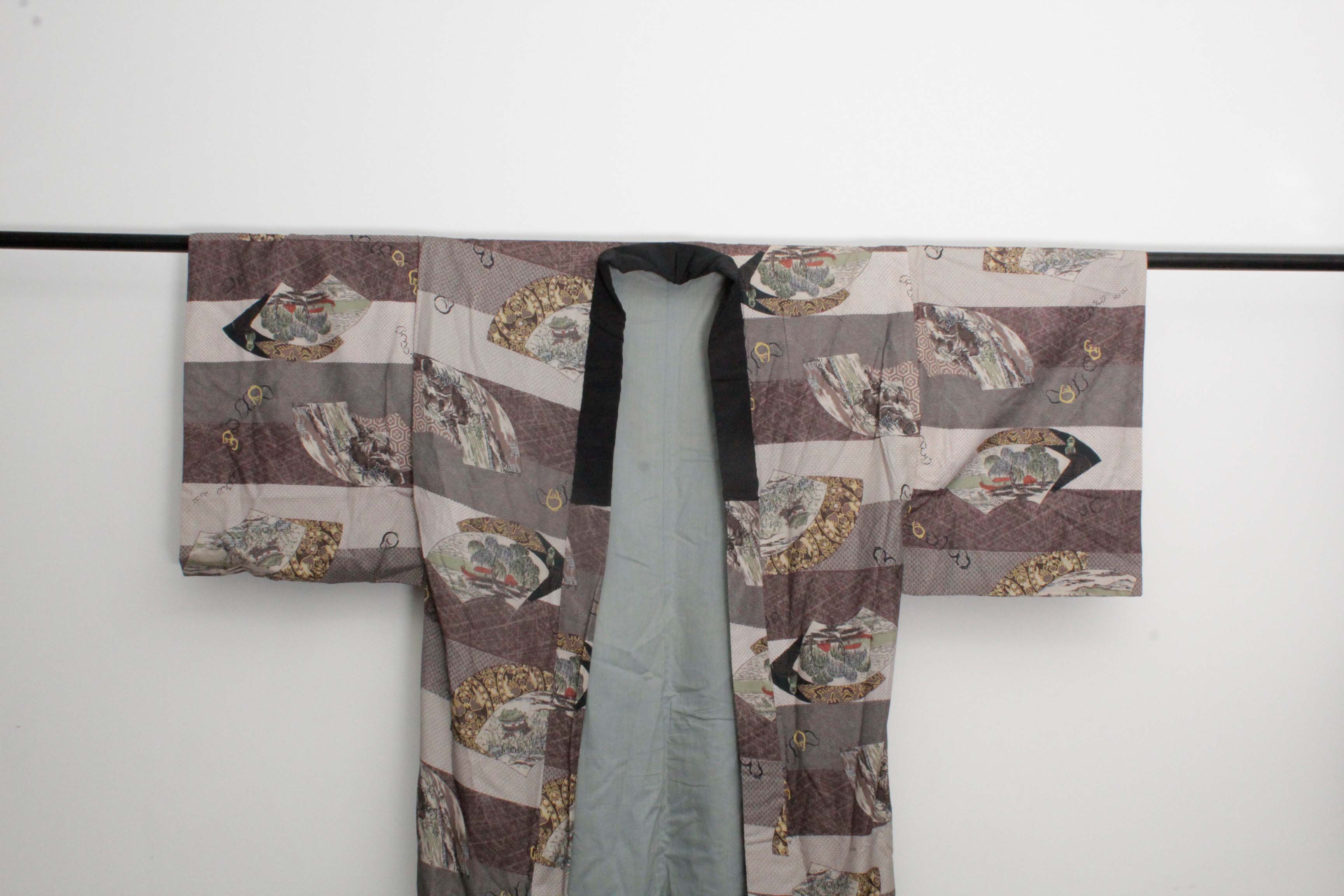 Men's Circa 1940s Vintage Handwoven Muslin Nagajuban Under Kimono