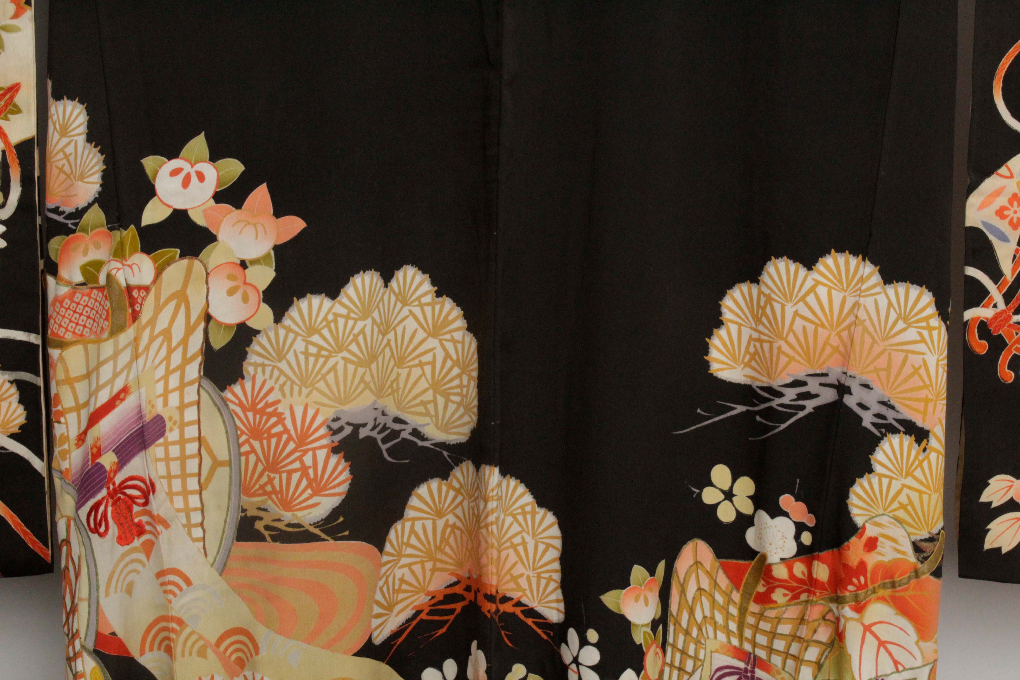 Circa 1915 Antique Handwoven Silk Crepe Formal Crested Furisode Kimono