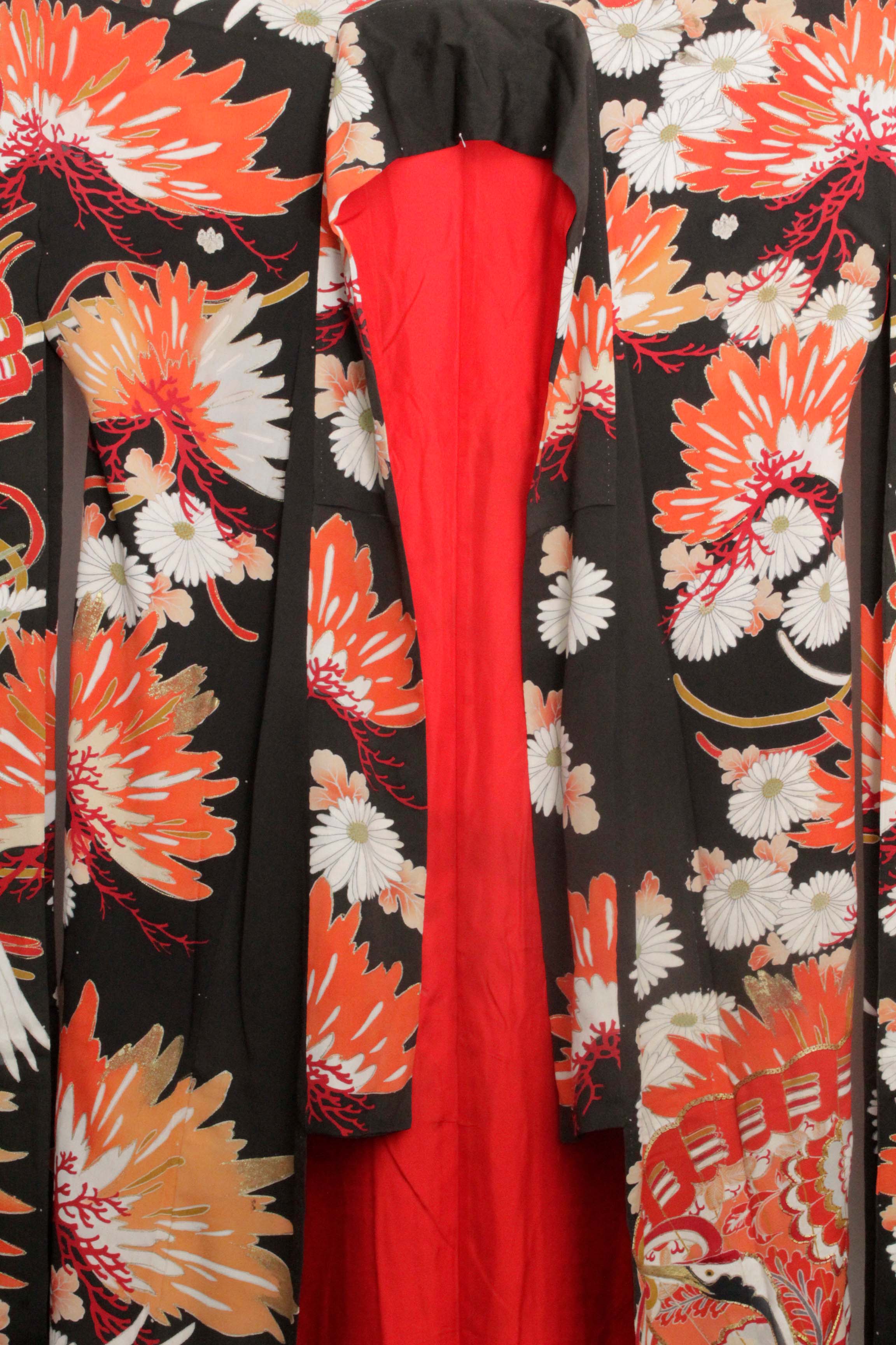 Circa 1915 Antique Handwoven Silk Crepe Formal Crested Furisode Kimono