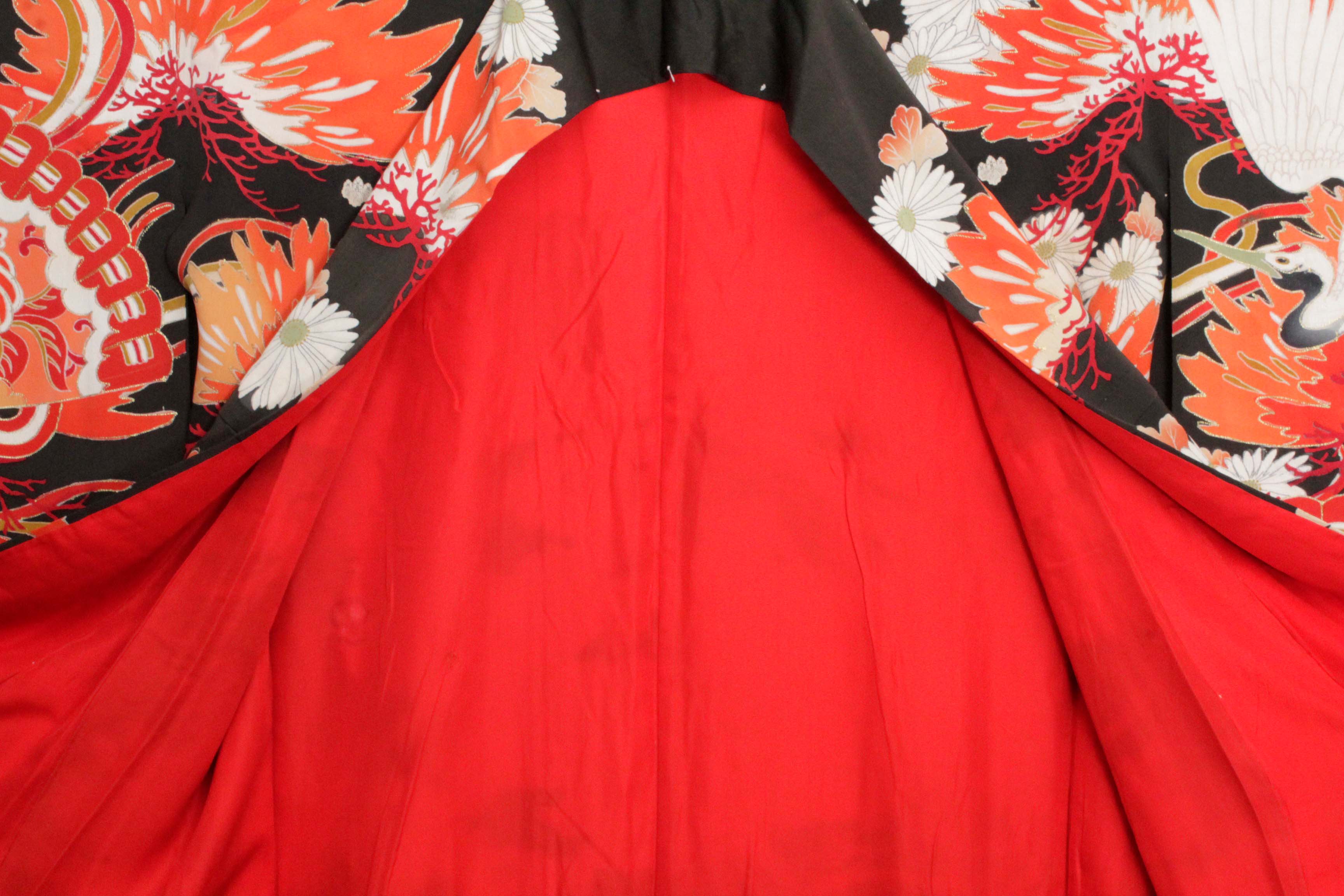 Circa 1915 Antique Handwoven Silk Crepe Formal Crested Furisode Kimono