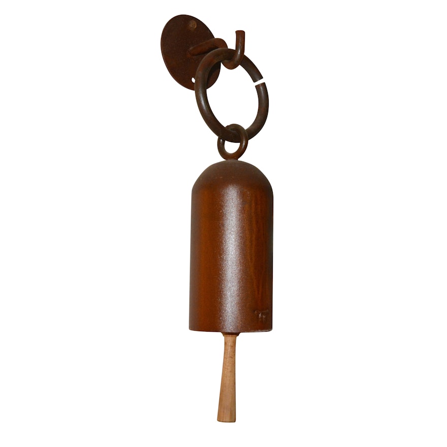 Cylindrical Iron Bell with Iron Wall Hook