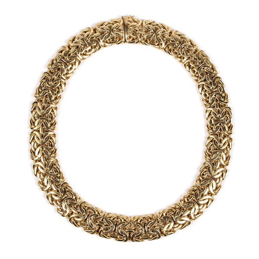 14K Yellow Gold Wide Byzantine Chain Necklace