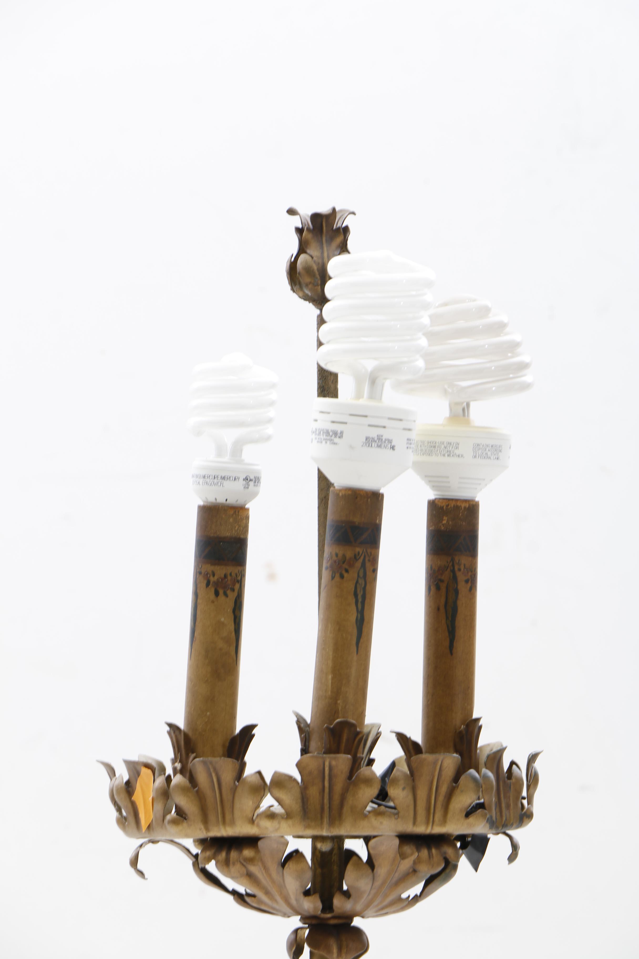 Gilt Metal Flower and Vine Candelabra Floor Lamp